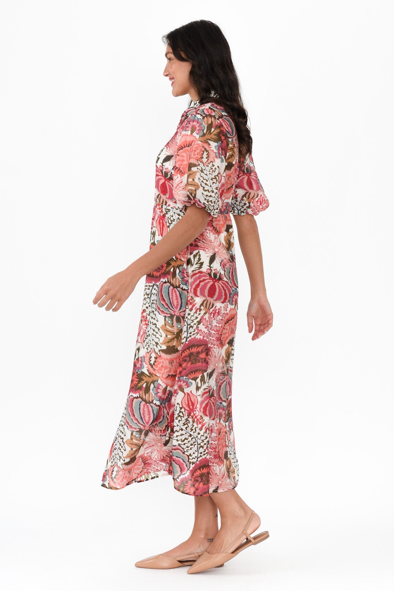 Hilma Pink Floral Cotton Blend Tie Dress