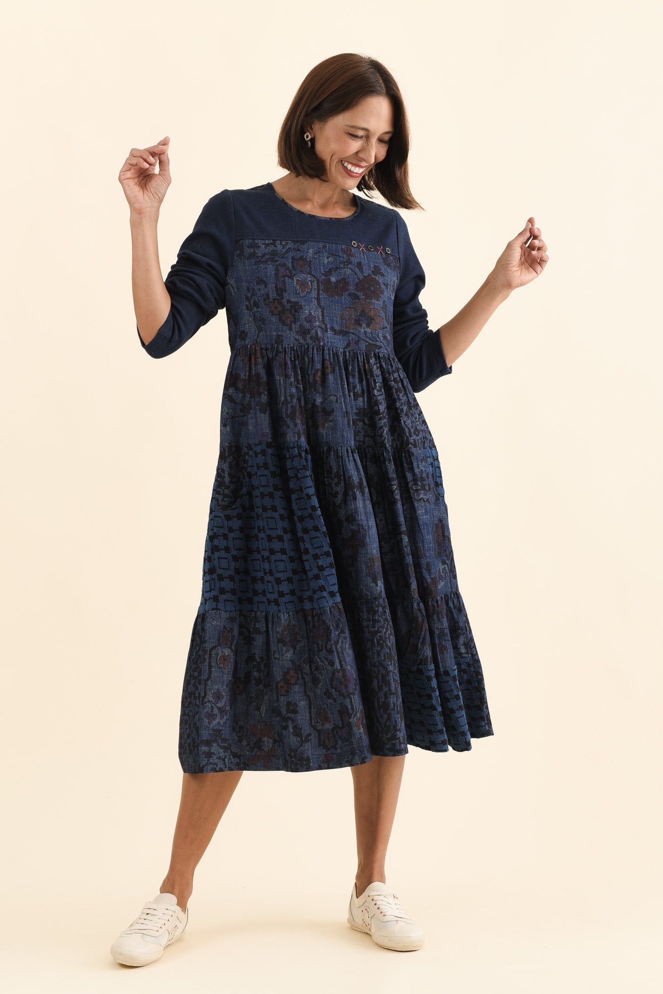 Horai Navy Patchwork Cotton Dress