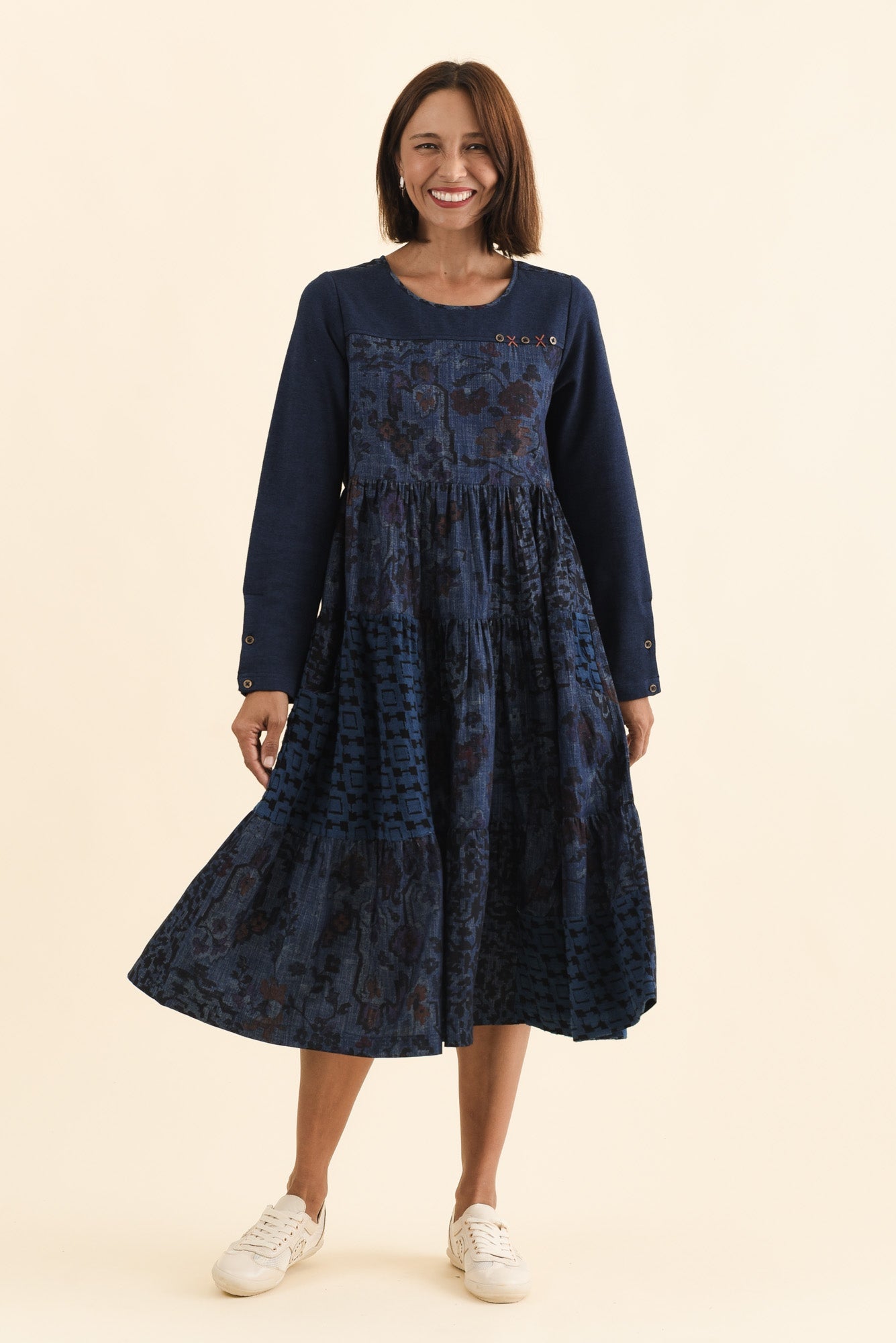 Horai Navy Patchwork Cotton Dress