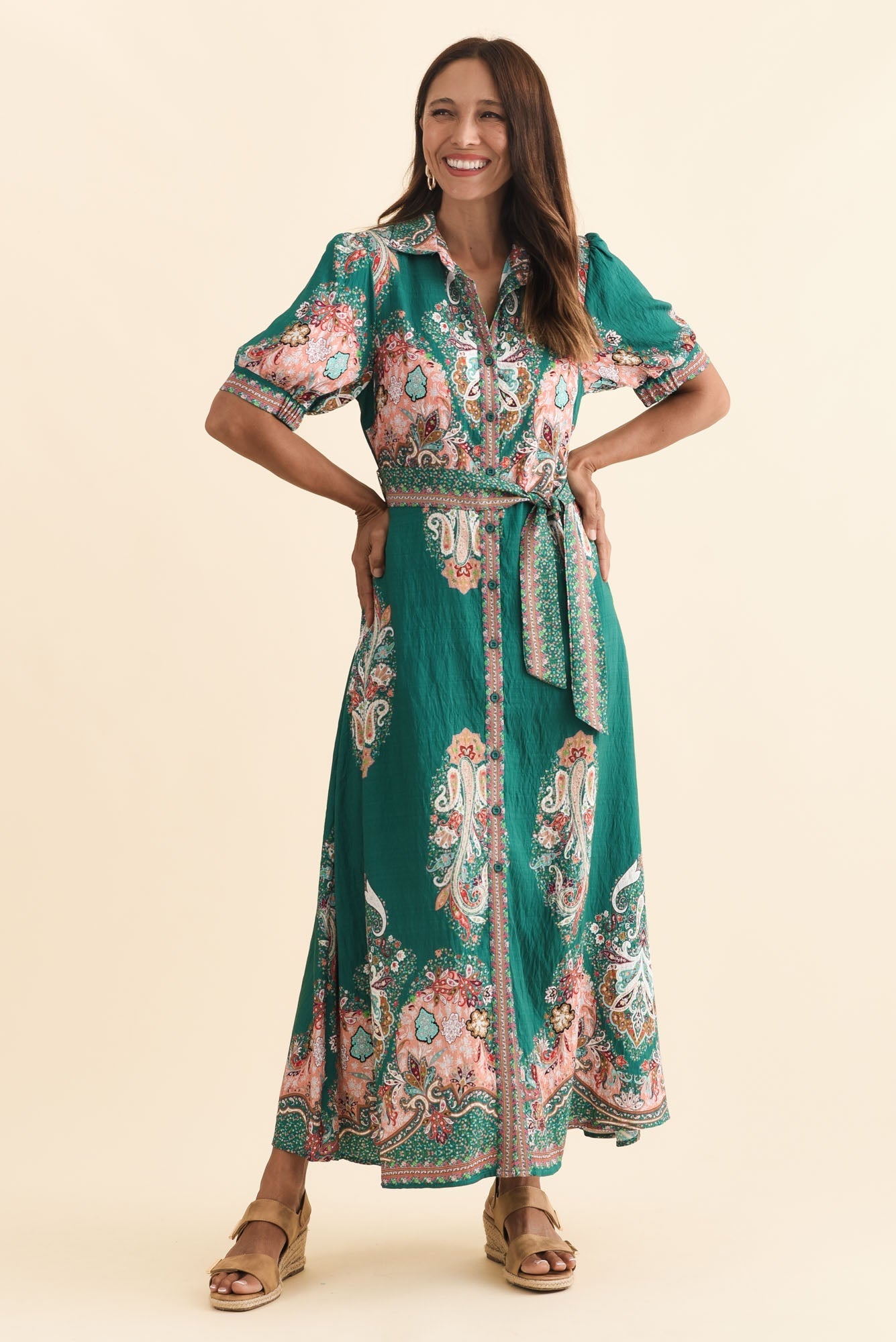 Ingrid Green Mosaic Linen Cotton Dress