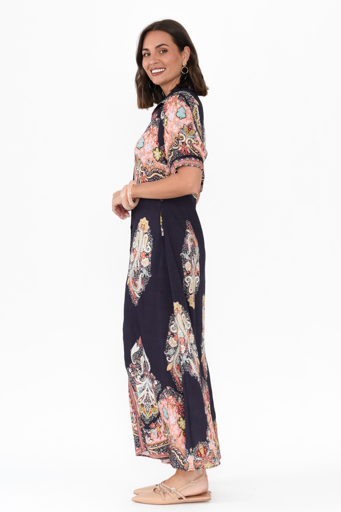Ingrid Navy Mosaic Linen Cotton Dress