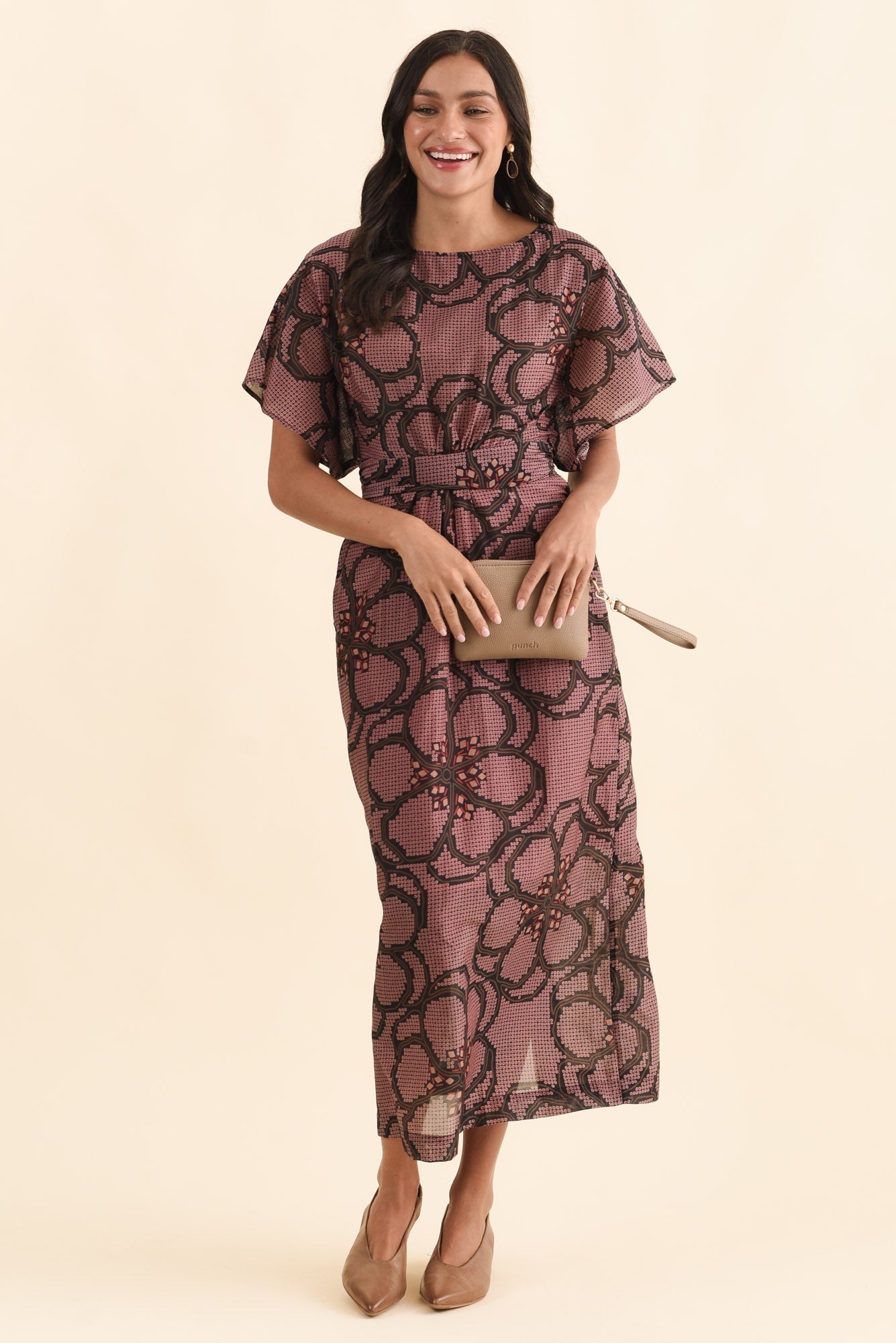 Isa Pink Floral Cotton Silk Dress