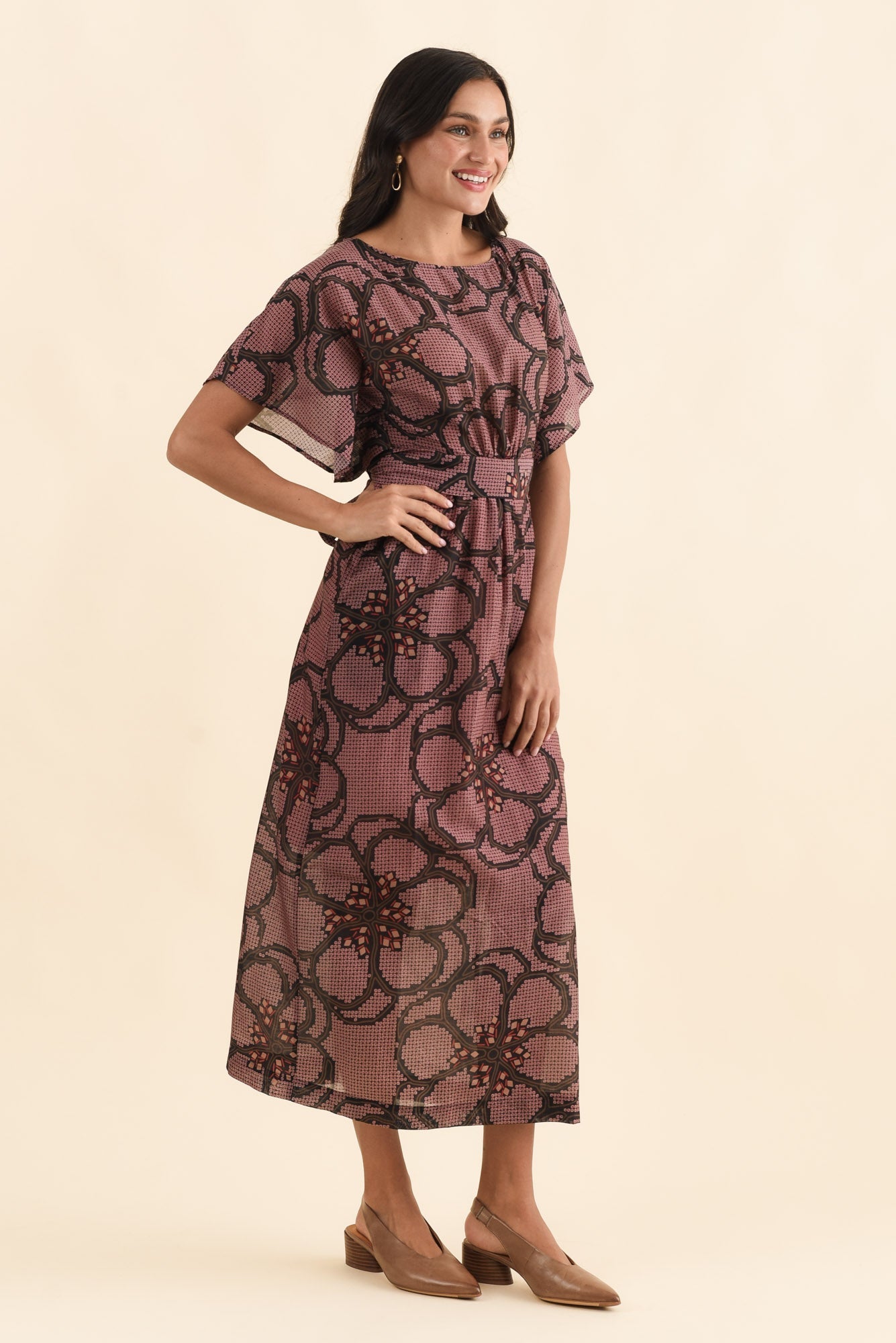 Isa Pink Floral Cotton Silk Dress