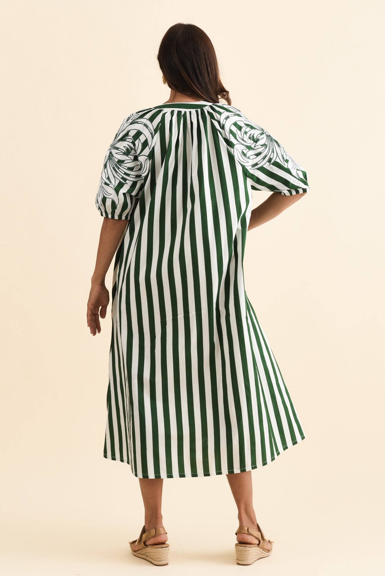 Ivanka Green Stripe Cotton Tie Dress