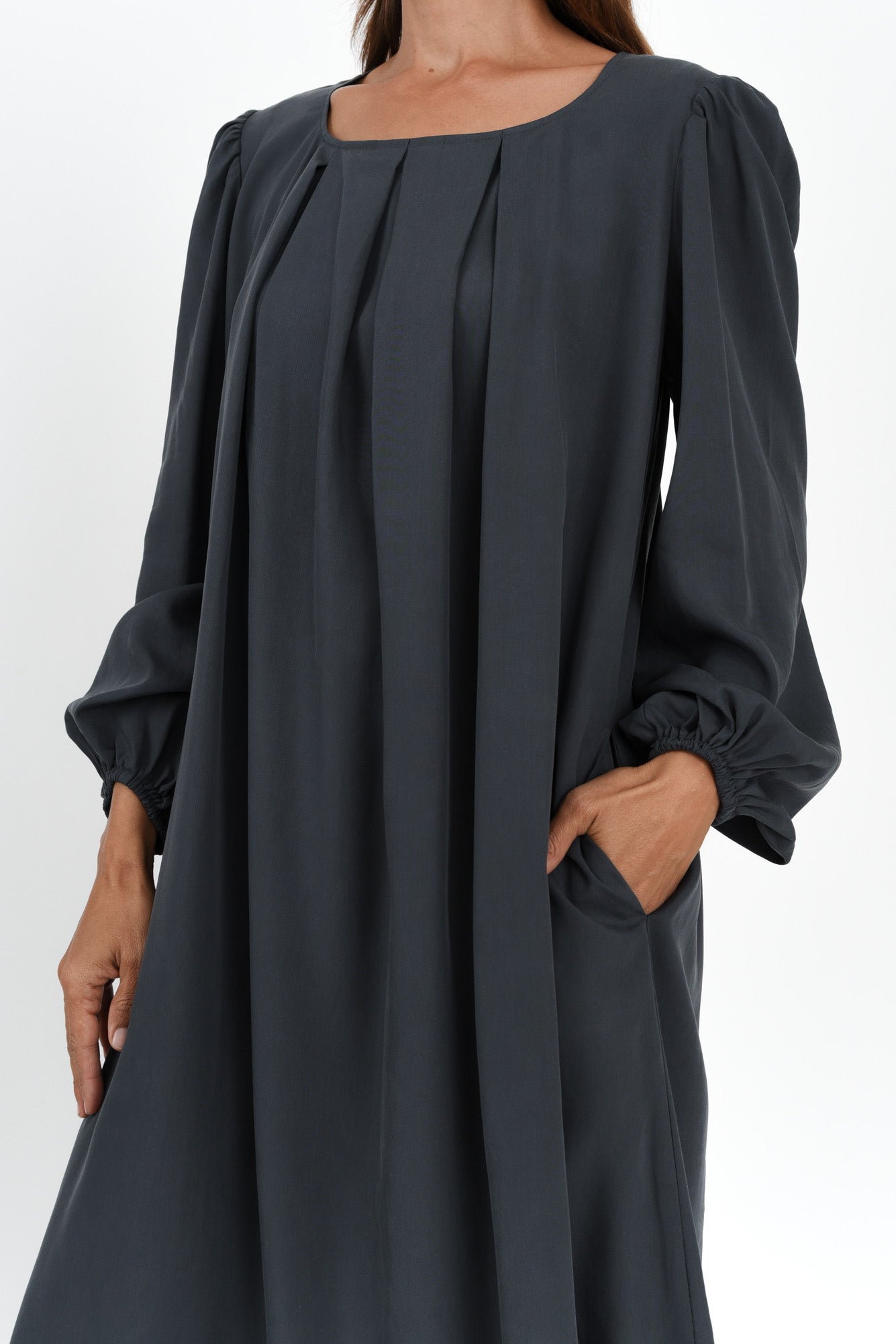 Jade Navy Puff Sleeve Dress