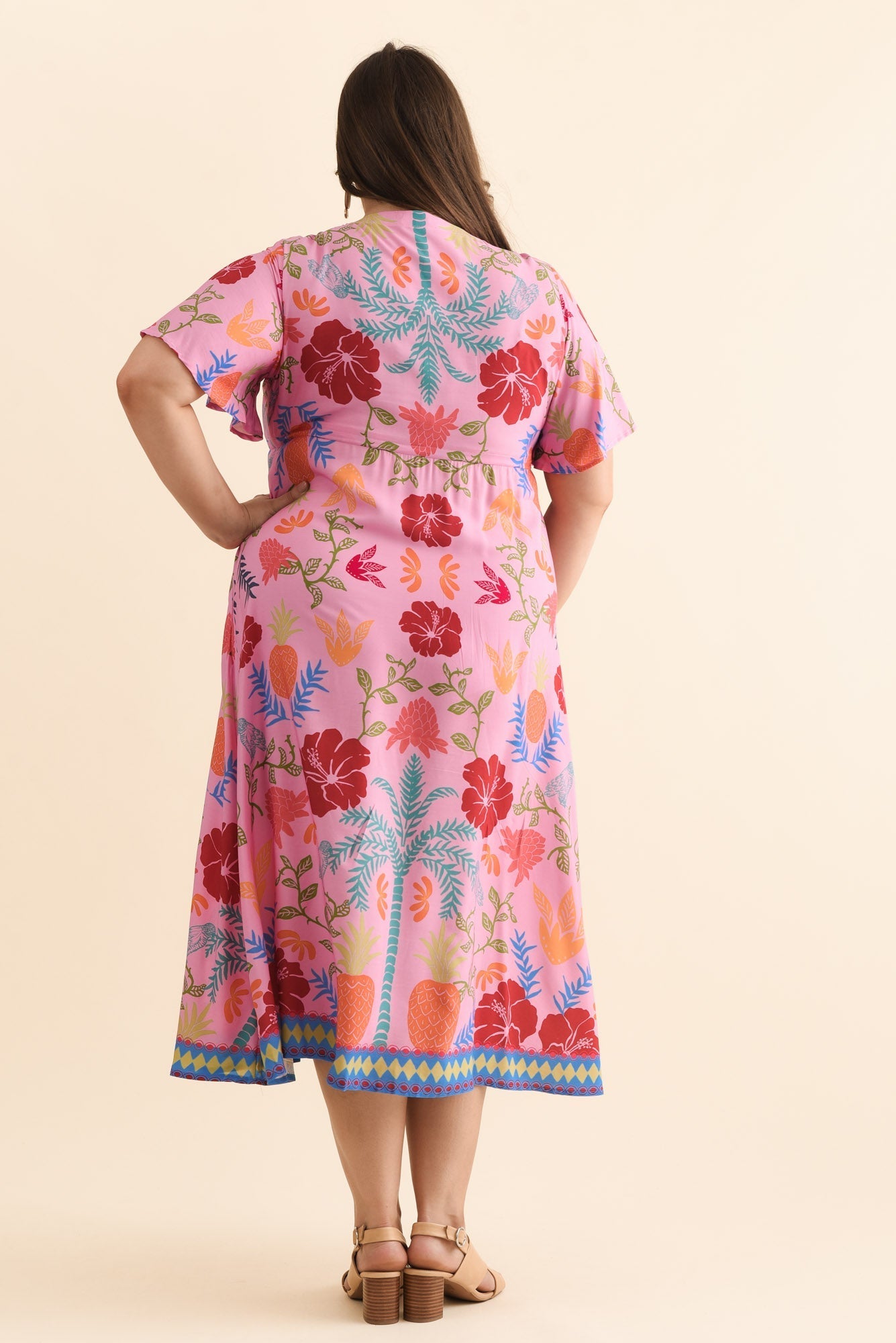 Jennifer Pink Tropical Flutter Sleeve Dress