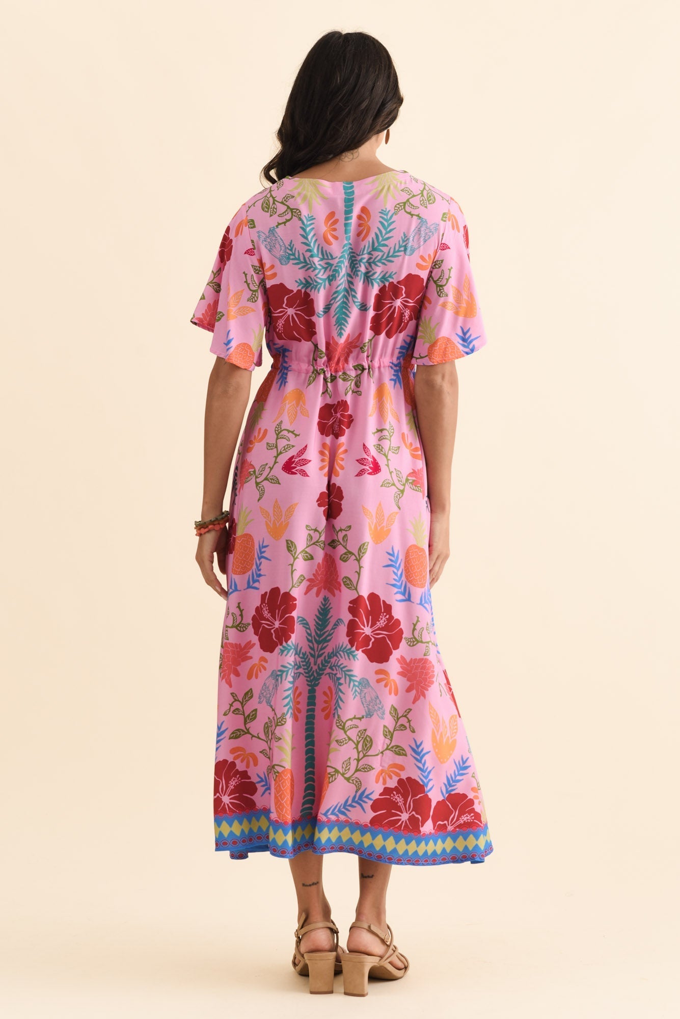 Jennifer Pink Tropical Flutter Sleeve Dress