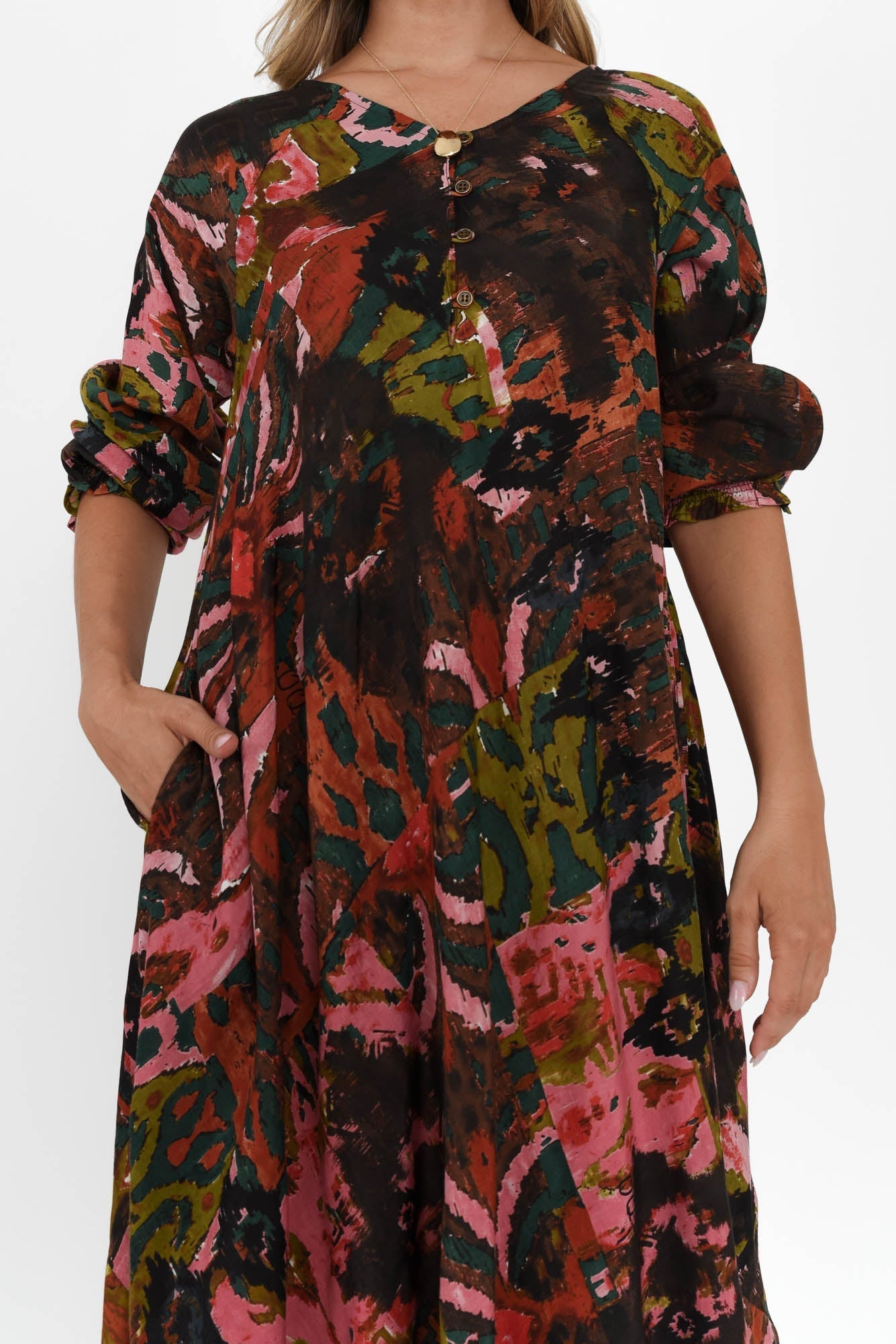 Jillian Pink Abstract Pocket Dress