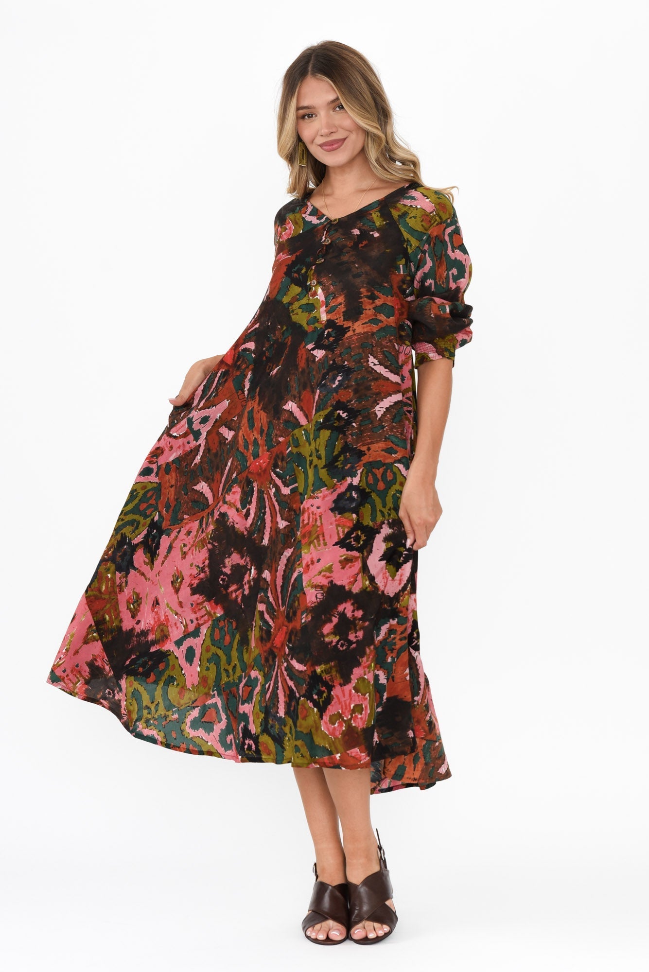 Jillian Pink Abstract Pocket Dress