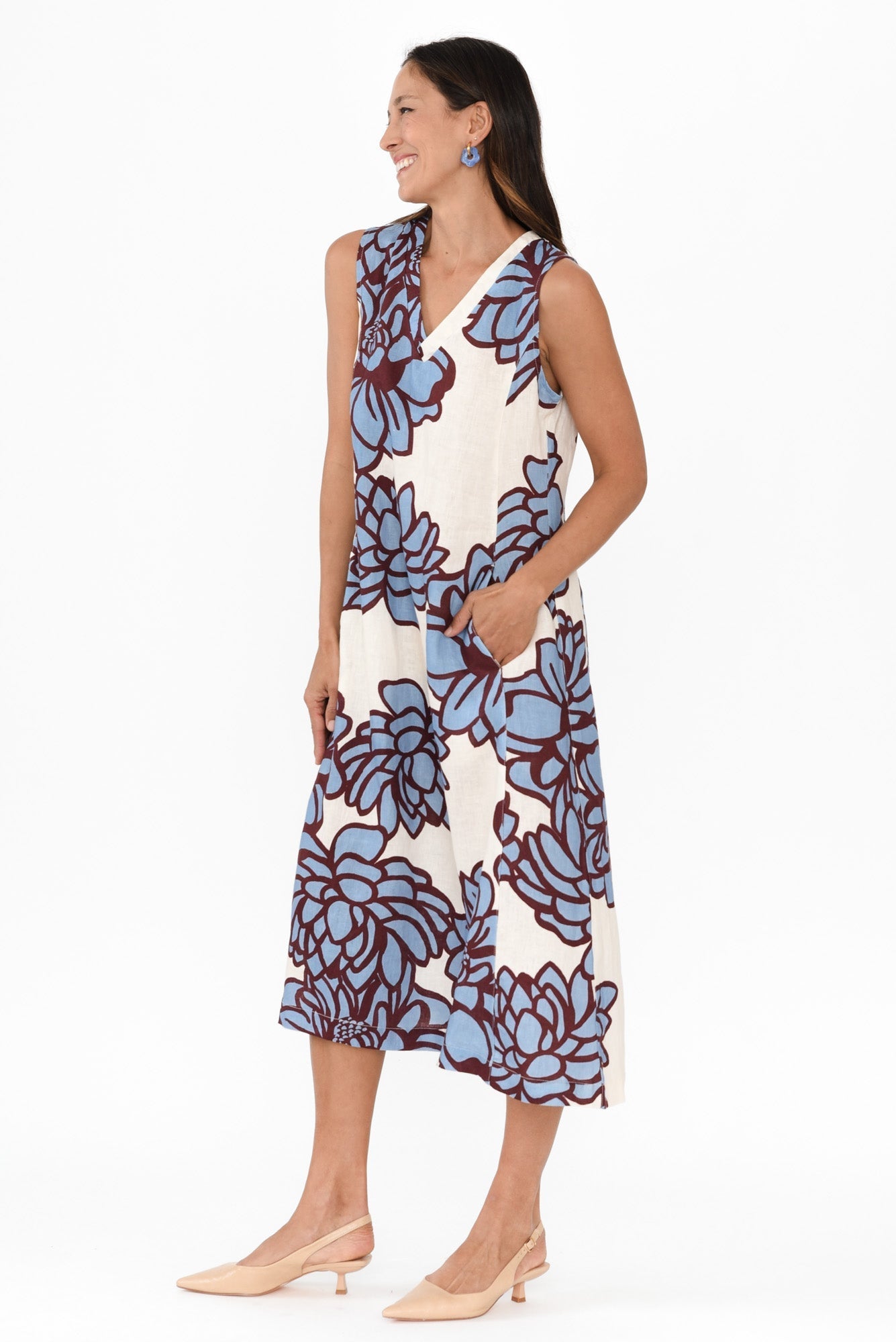 Joanne Blue Bloom Linen Dress