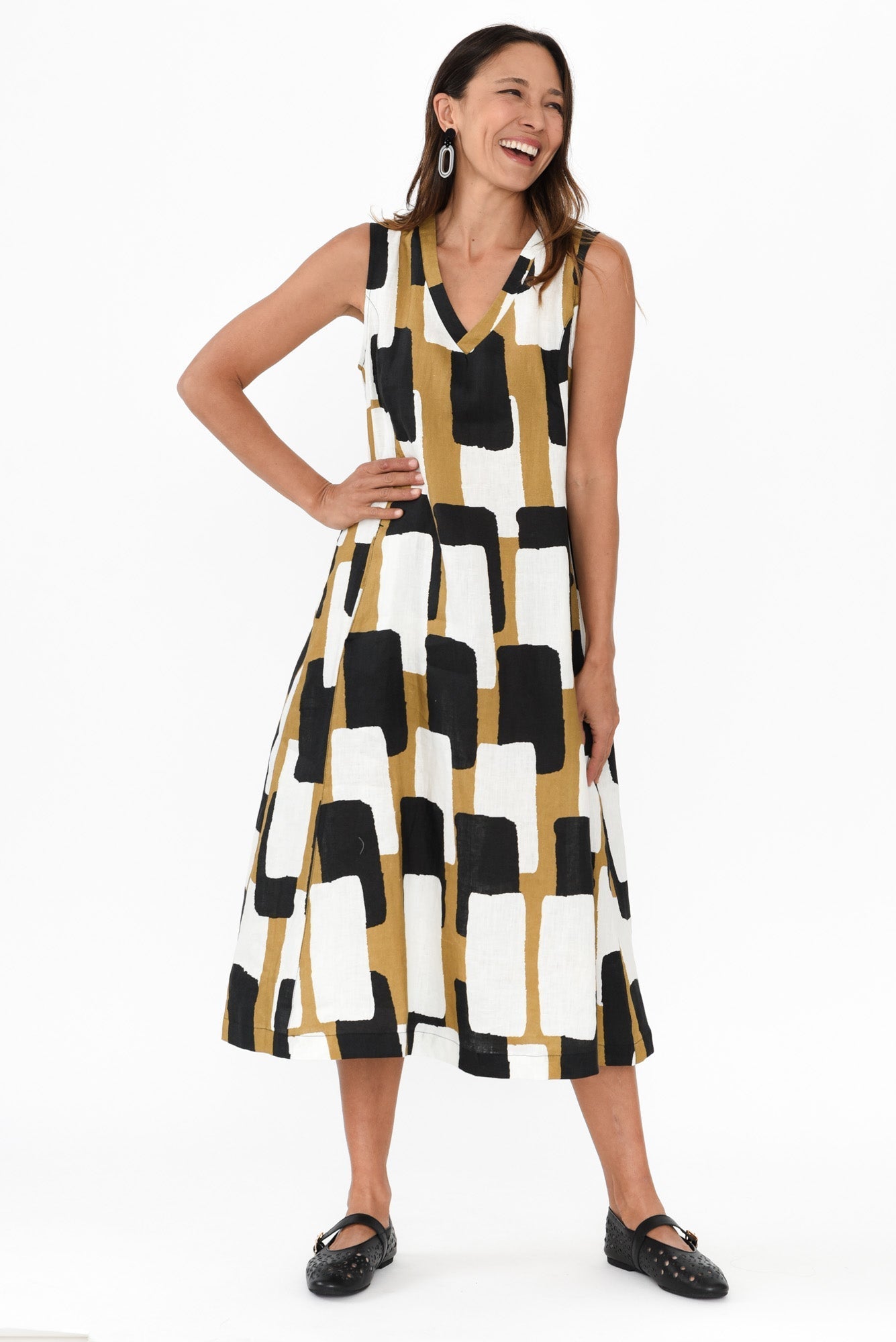 Joanne Yellow Geo Linen Dress