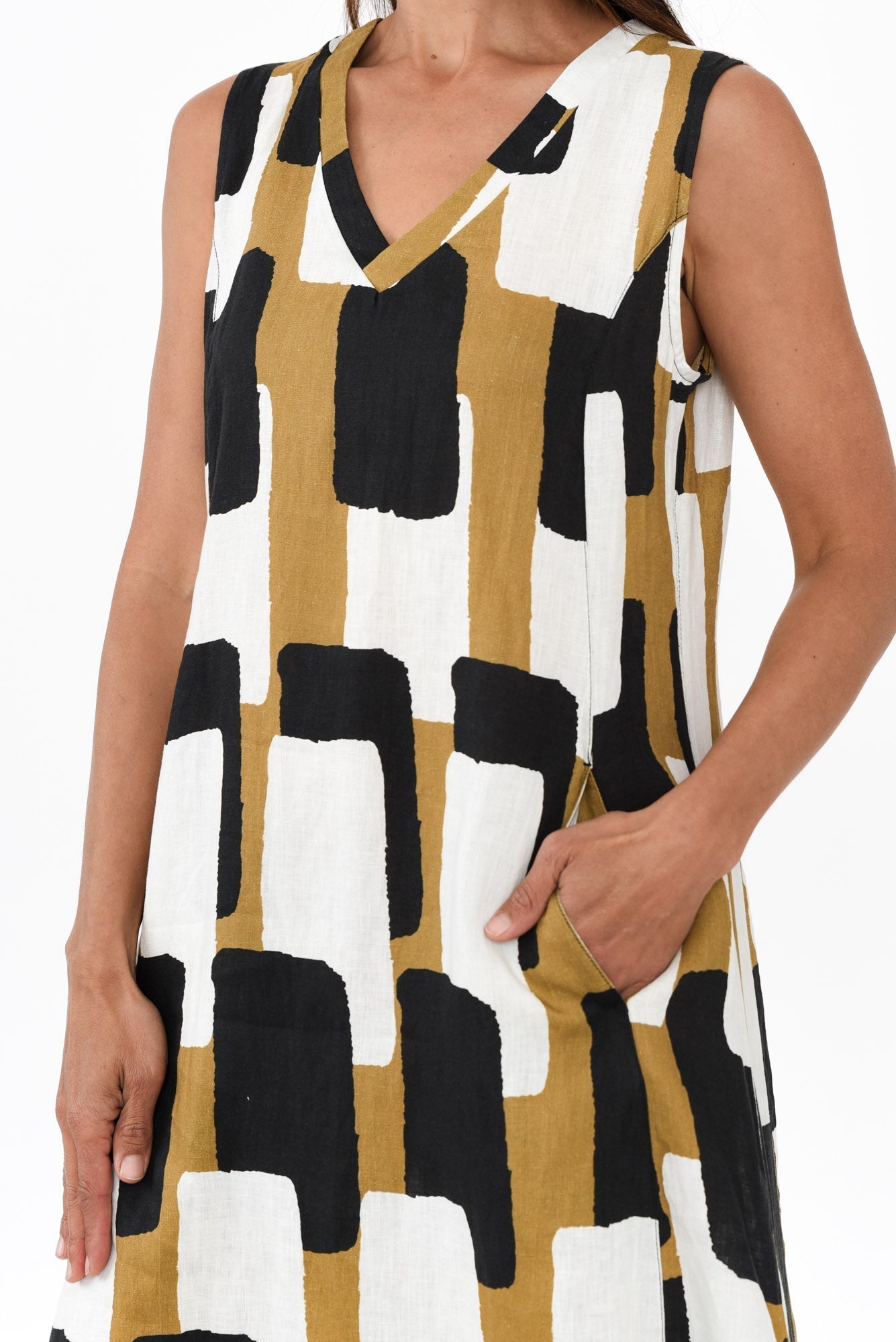 Joanne Yellow Geo Linen Dress