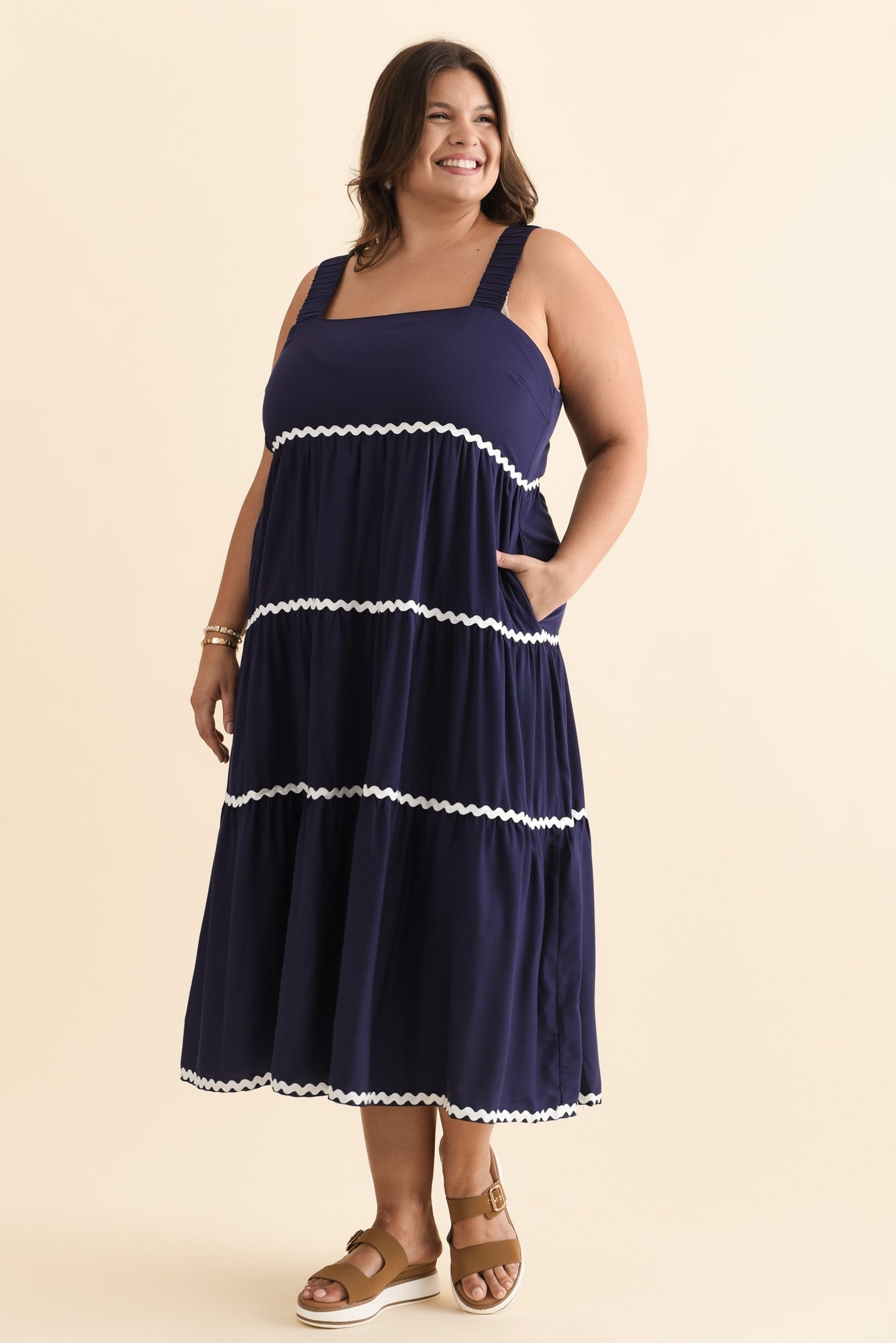 Josie Navy Contrast Tier Dress