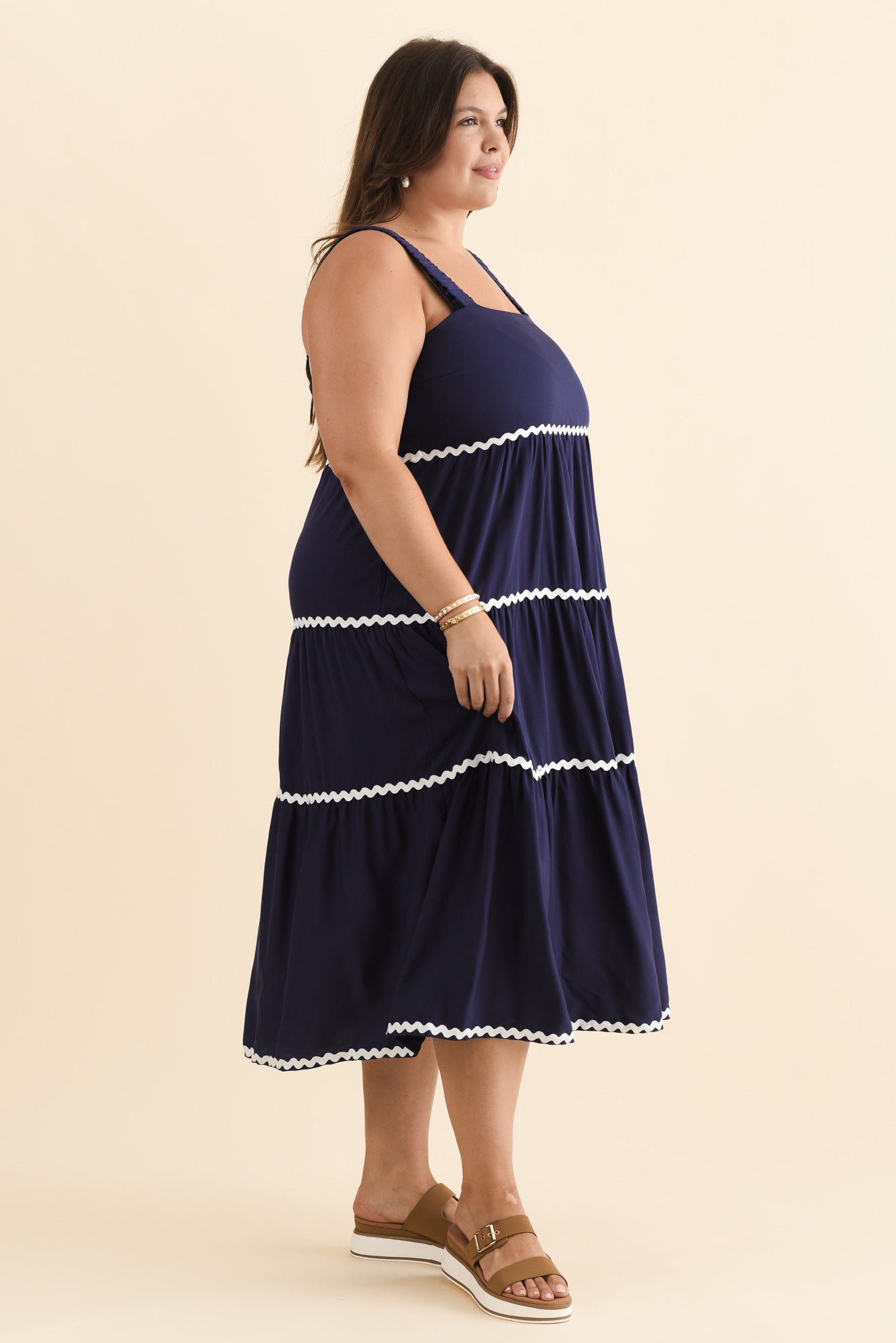 Josie Navy Contrast Tier Dress