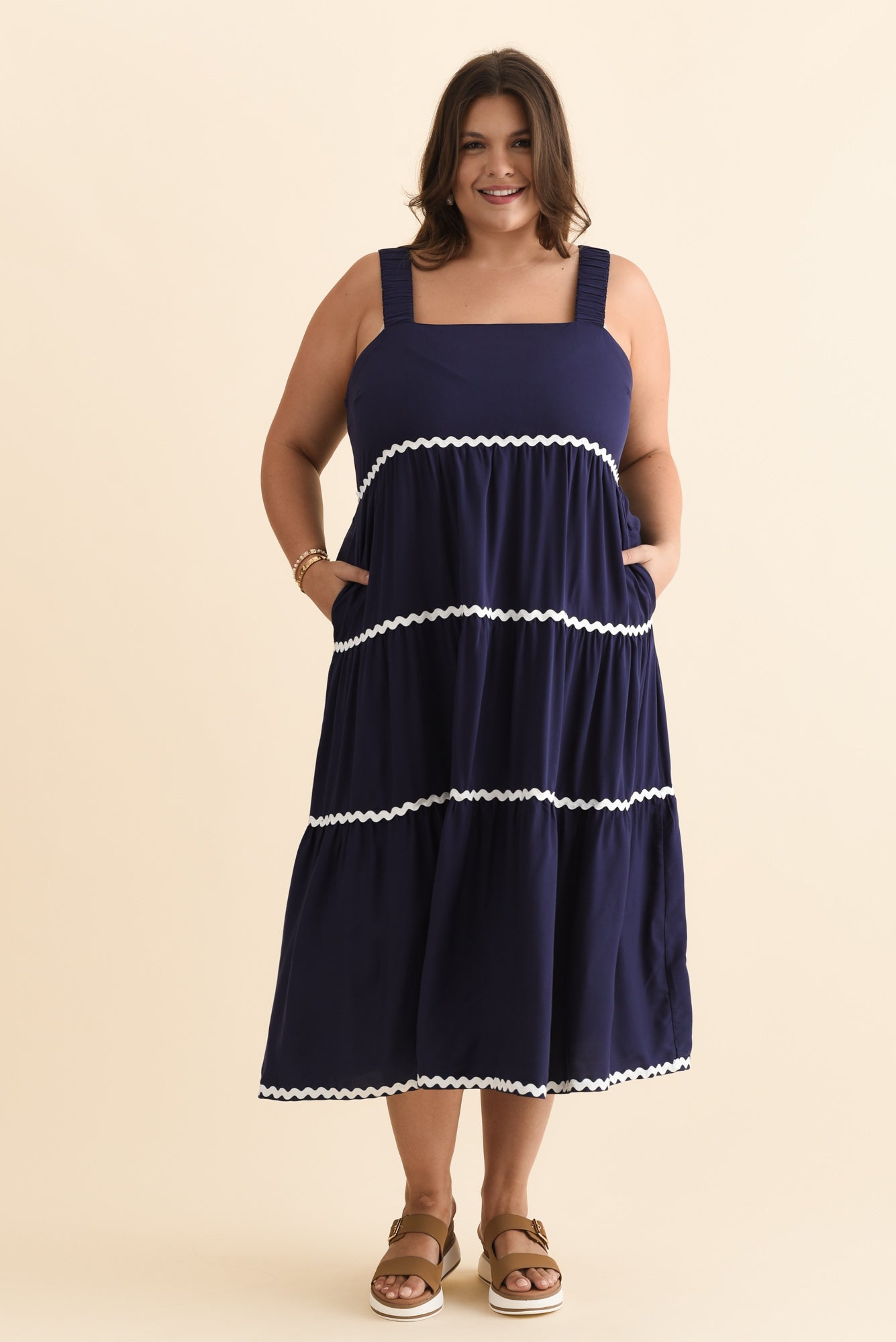 Josie Navy Contrast Tier Dress