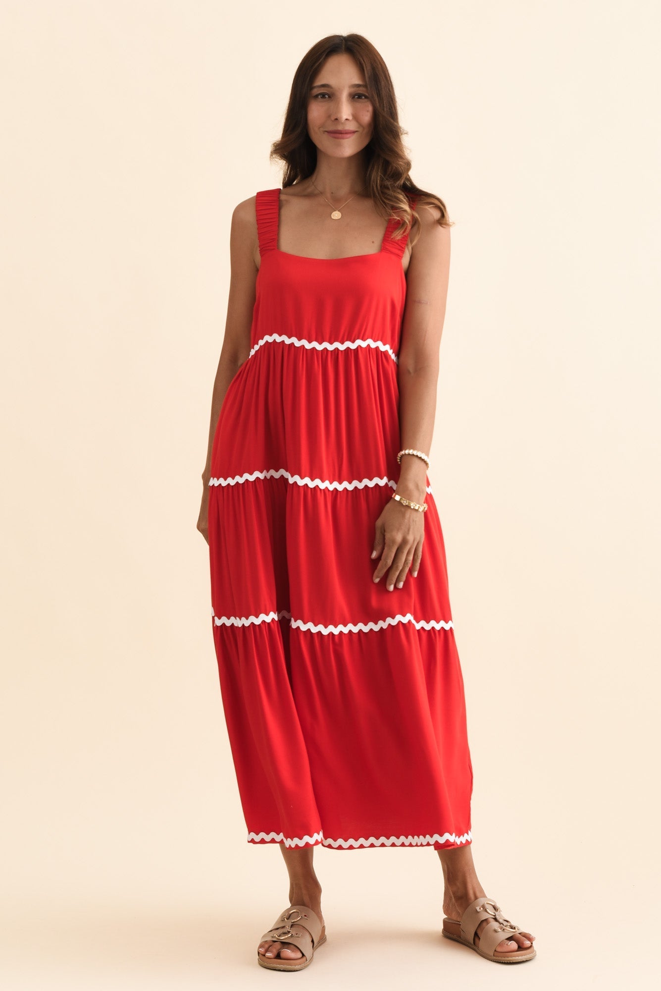 Josie Red Contrast Tier Dress