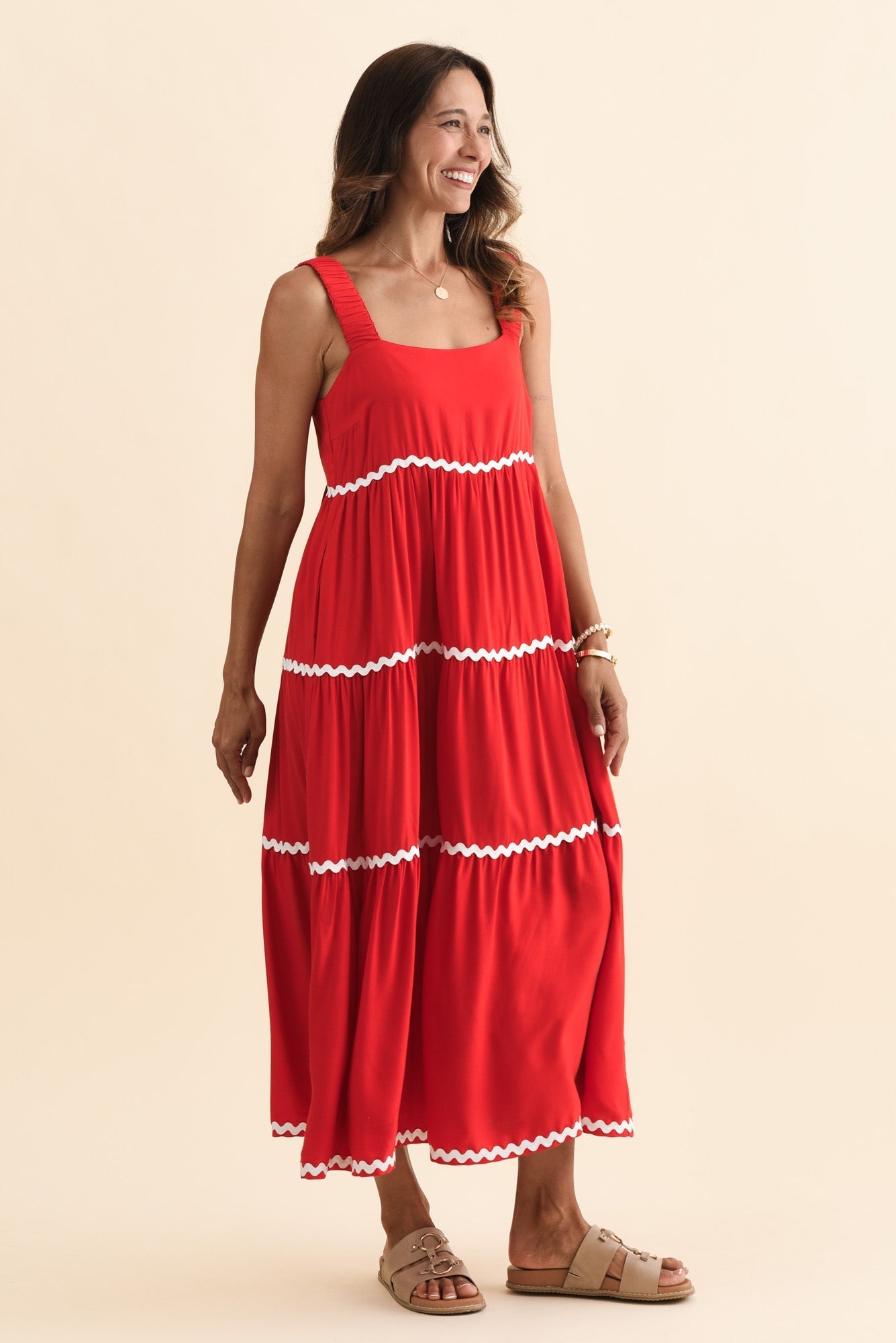 Josie Red Contrast Tier Dress