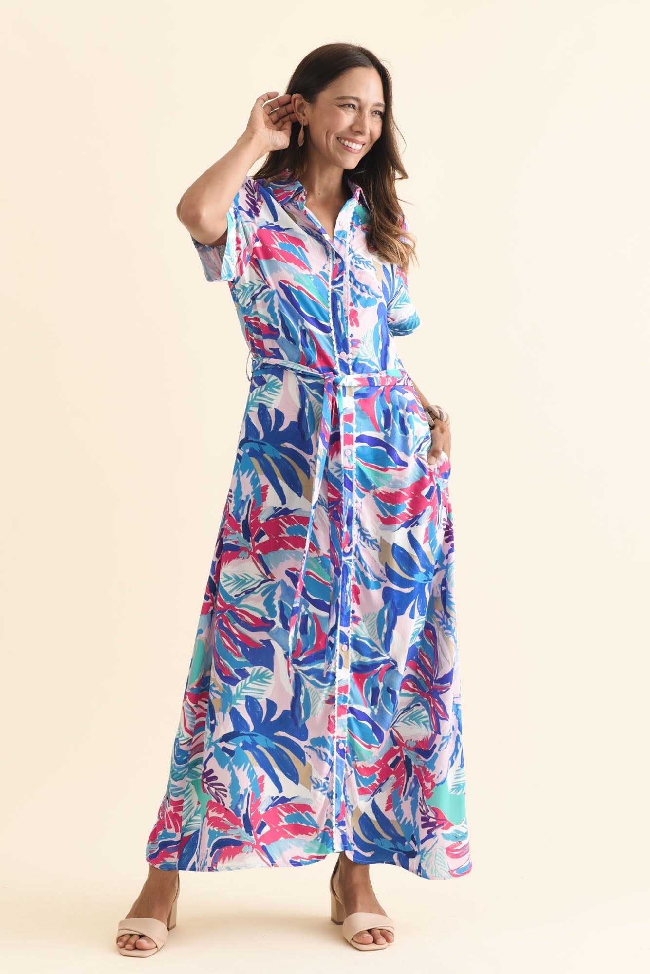 Jossalyn Indigo Leaf Tie Dress