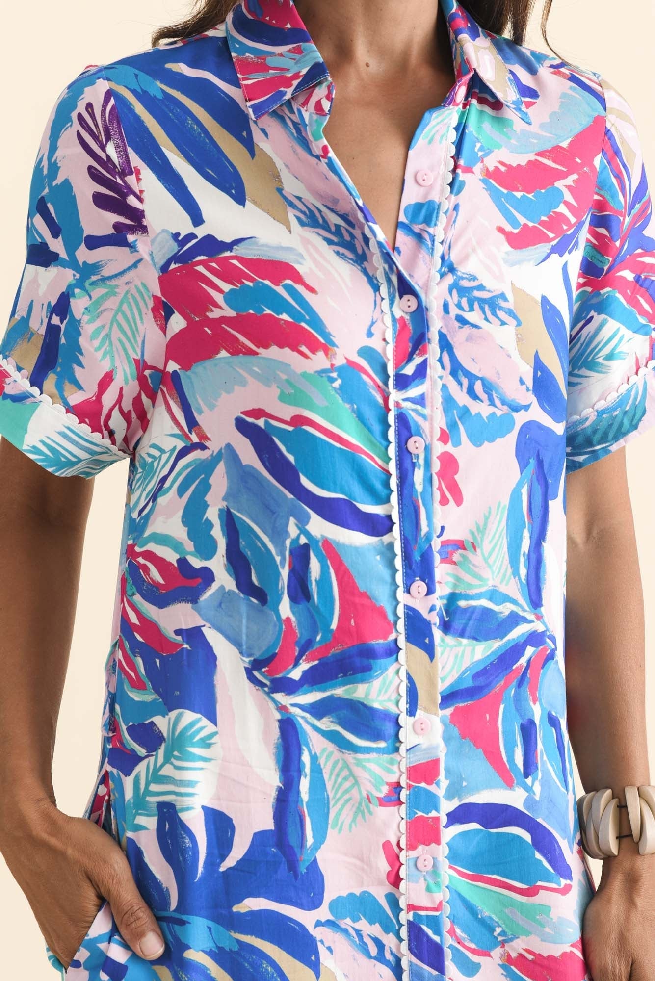 Jossalyn Indigo Leaf Tie Dress