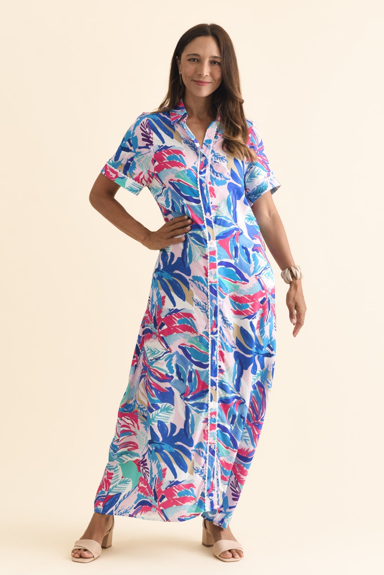Jossalyn Indigo Leaf Tie Dress
