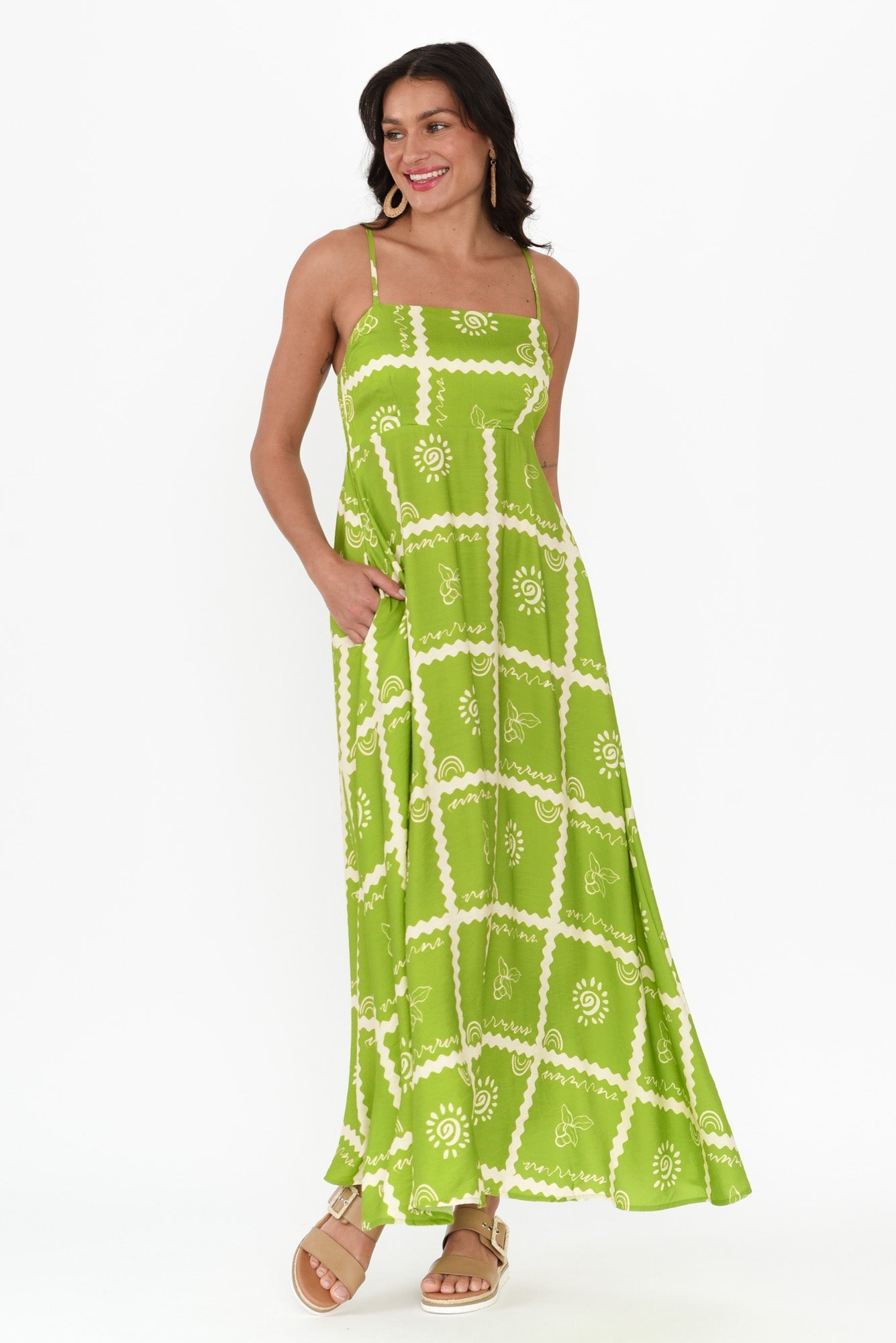 Julietta Green Tile Sleeveless Maxi Dress