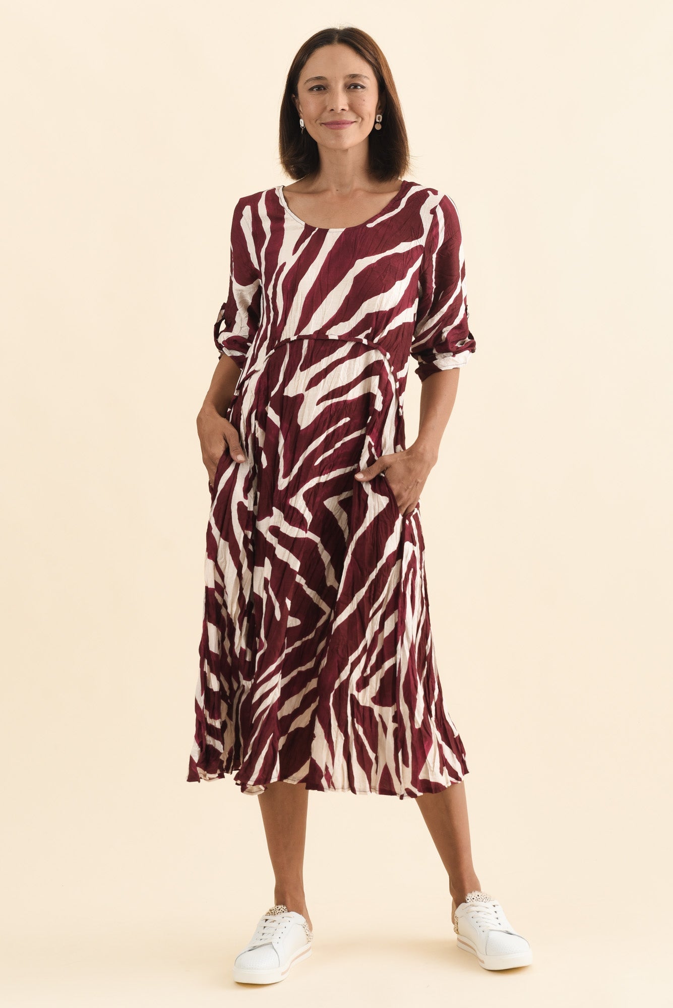 Juna Burgundy Abstract Crescent Dress