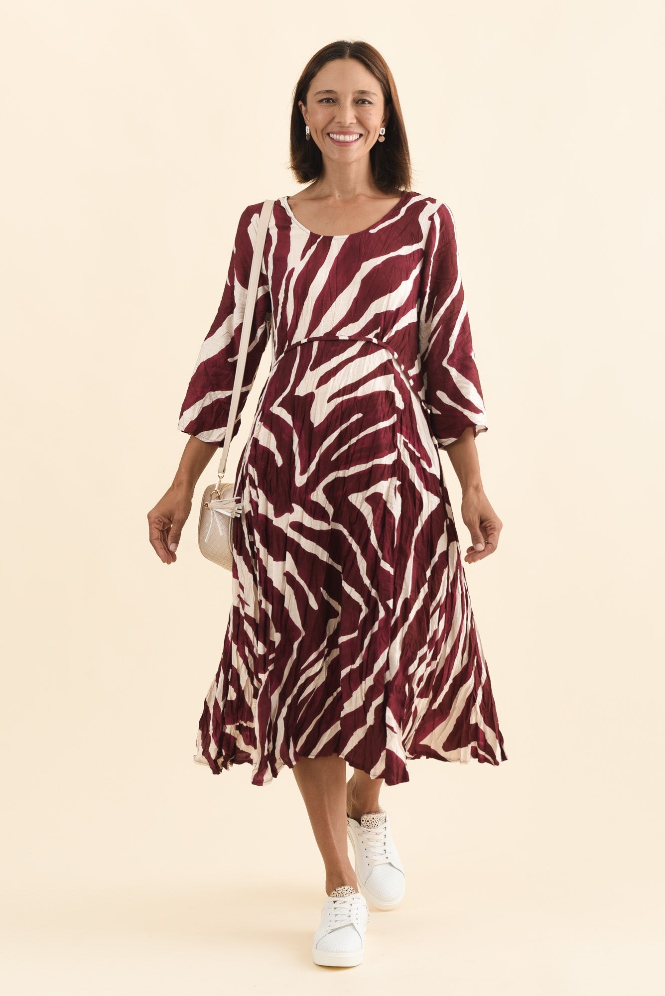 Juna Burgundy Abstract Crescent Dress