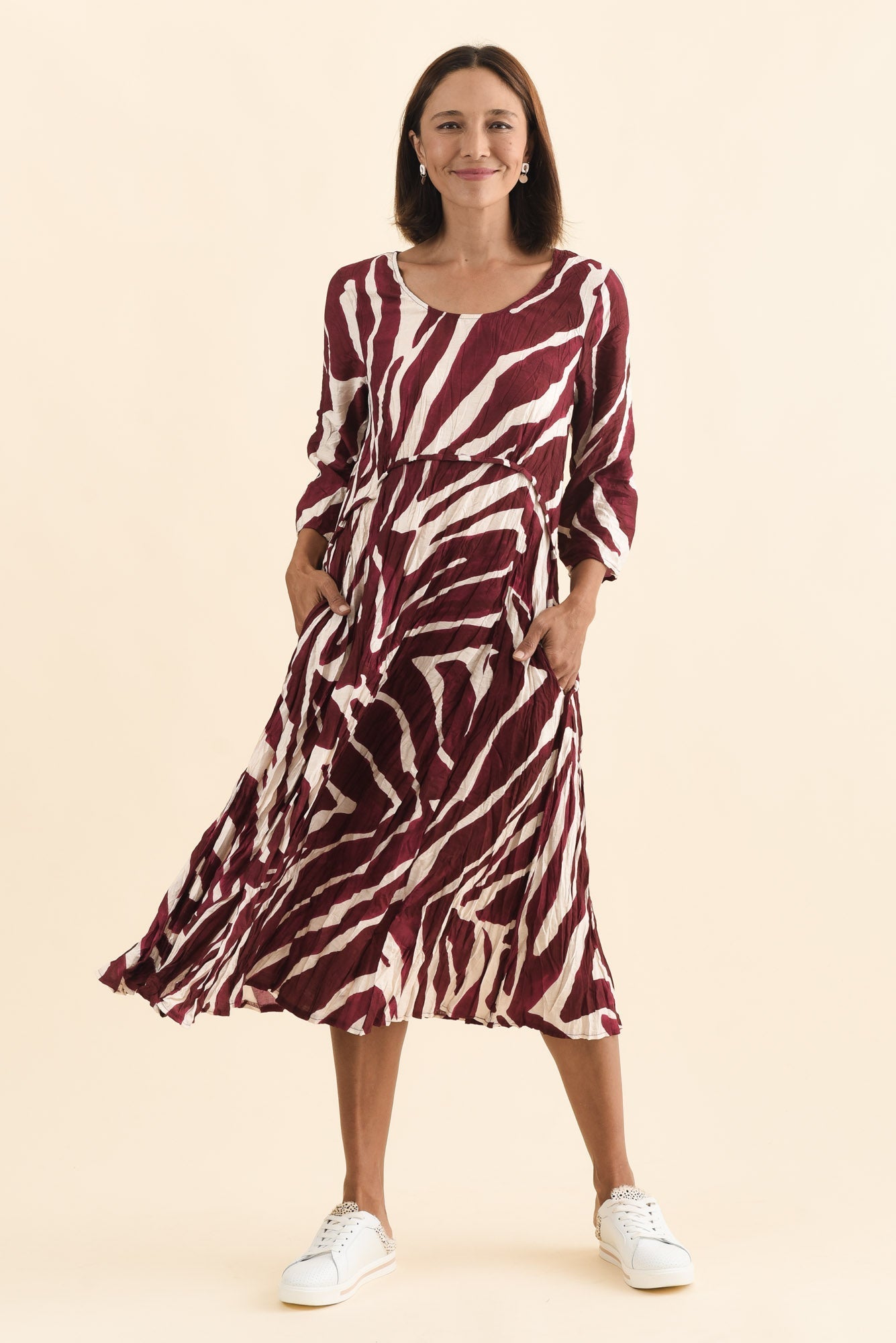 Juna Burgundy Abstract Crescent Dress