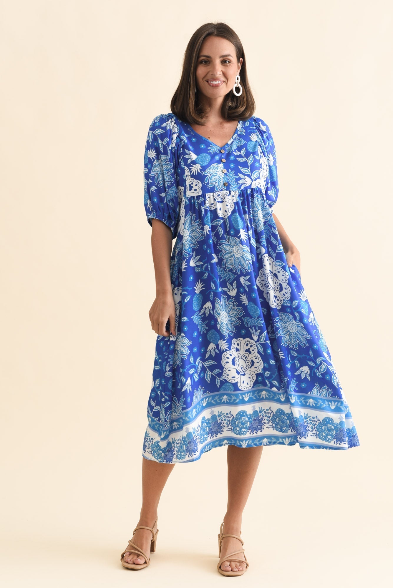 Kacey Blue Floral Button Dress
