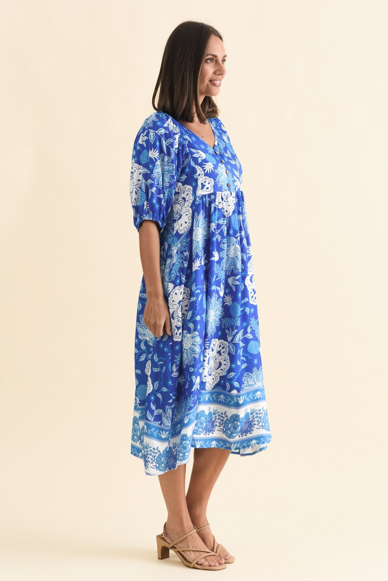 Kacey Blue Floral Button Dress