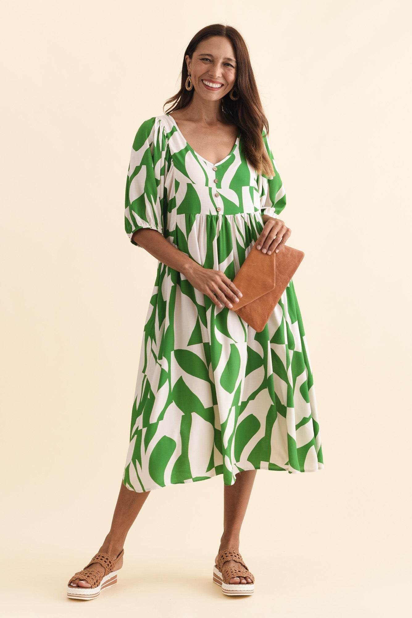 Kacey Green Abstract Button Dress