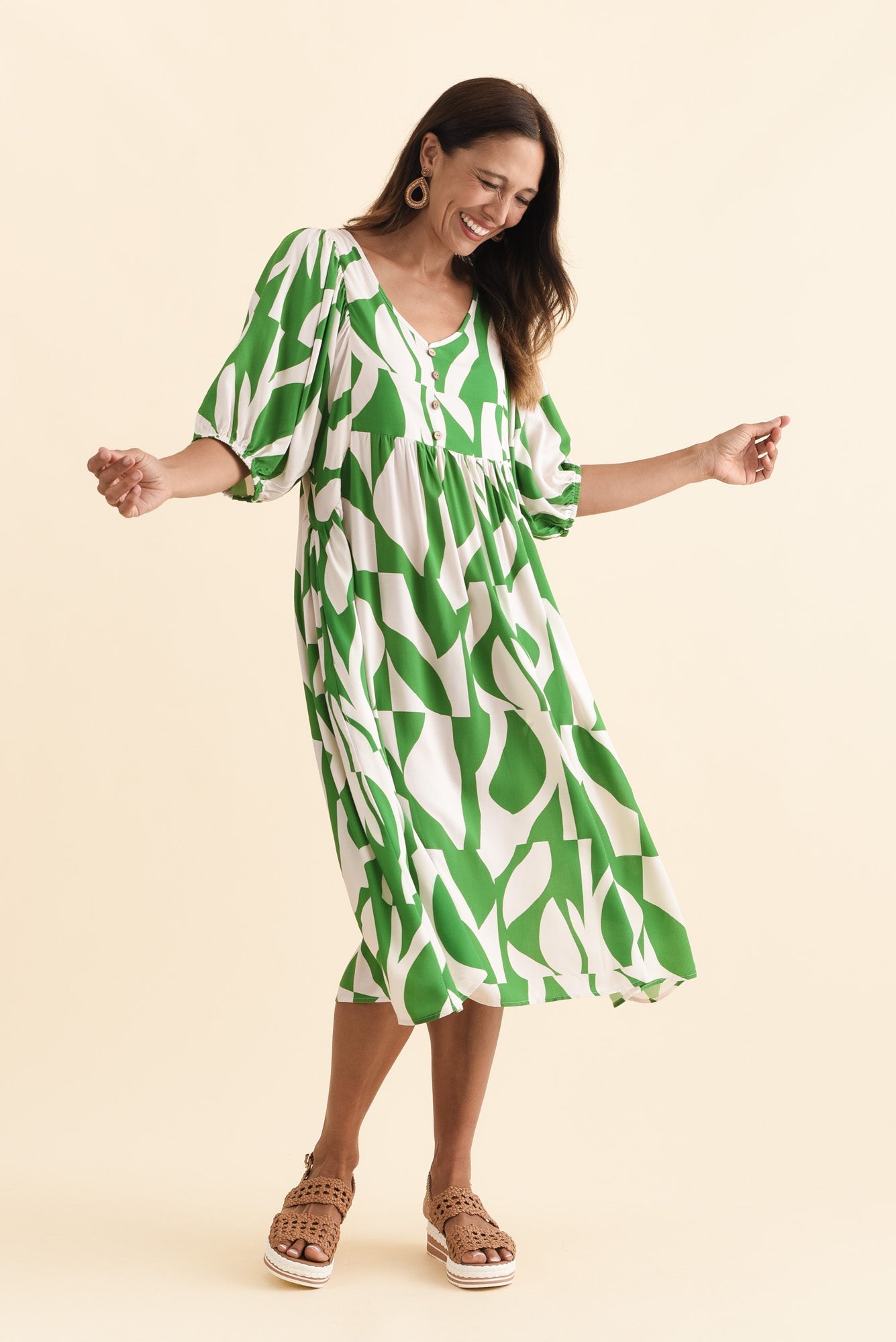 Kacey Green Abstract Button Dress