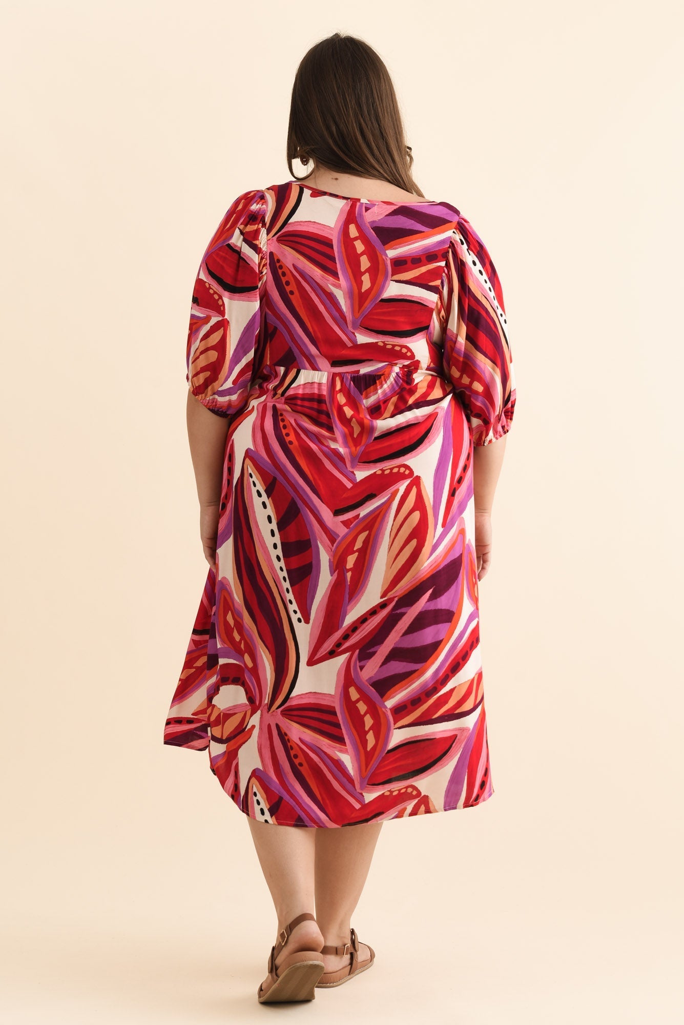 Kacey Pink Leaf Button Dress