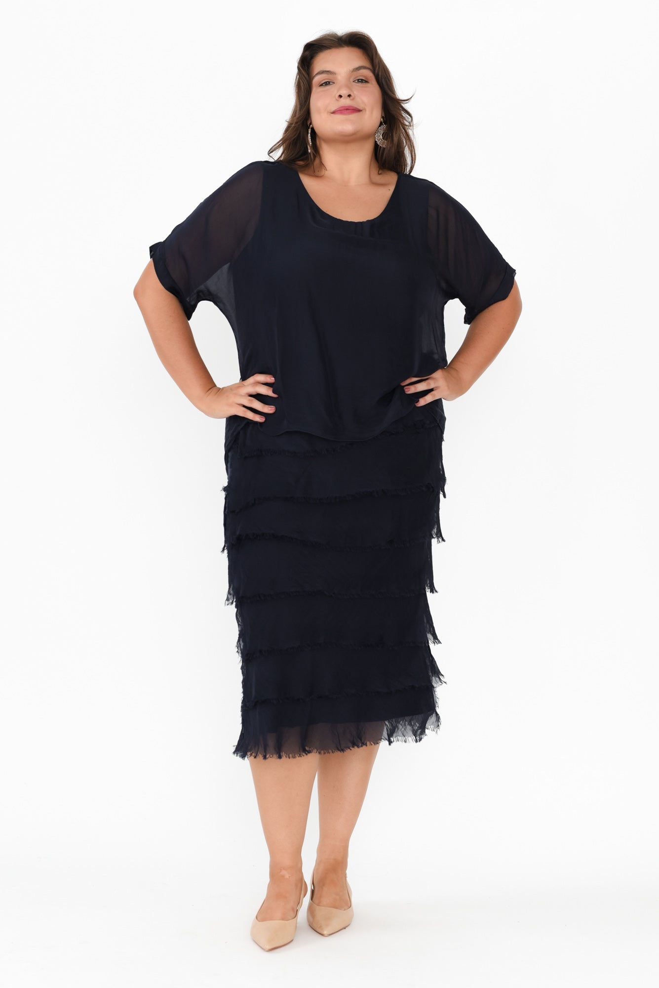 Katerina Navy Silk Overlay Maxi Dress