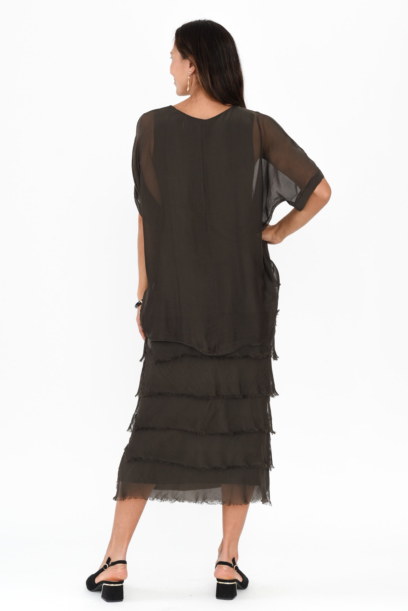 Katerina Chocolate Silk Overlay Maxi Dress