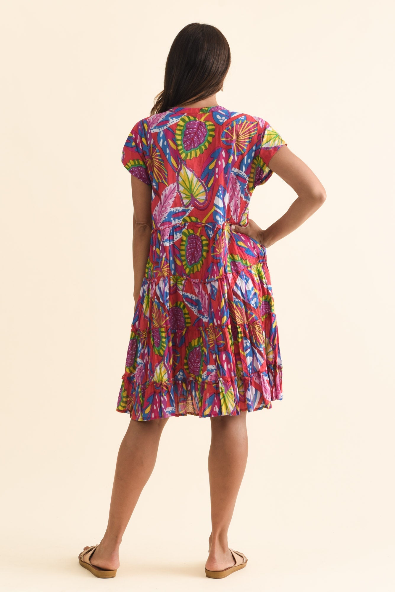 Kaylee Orange Tropical Crinkle Cotton Dress