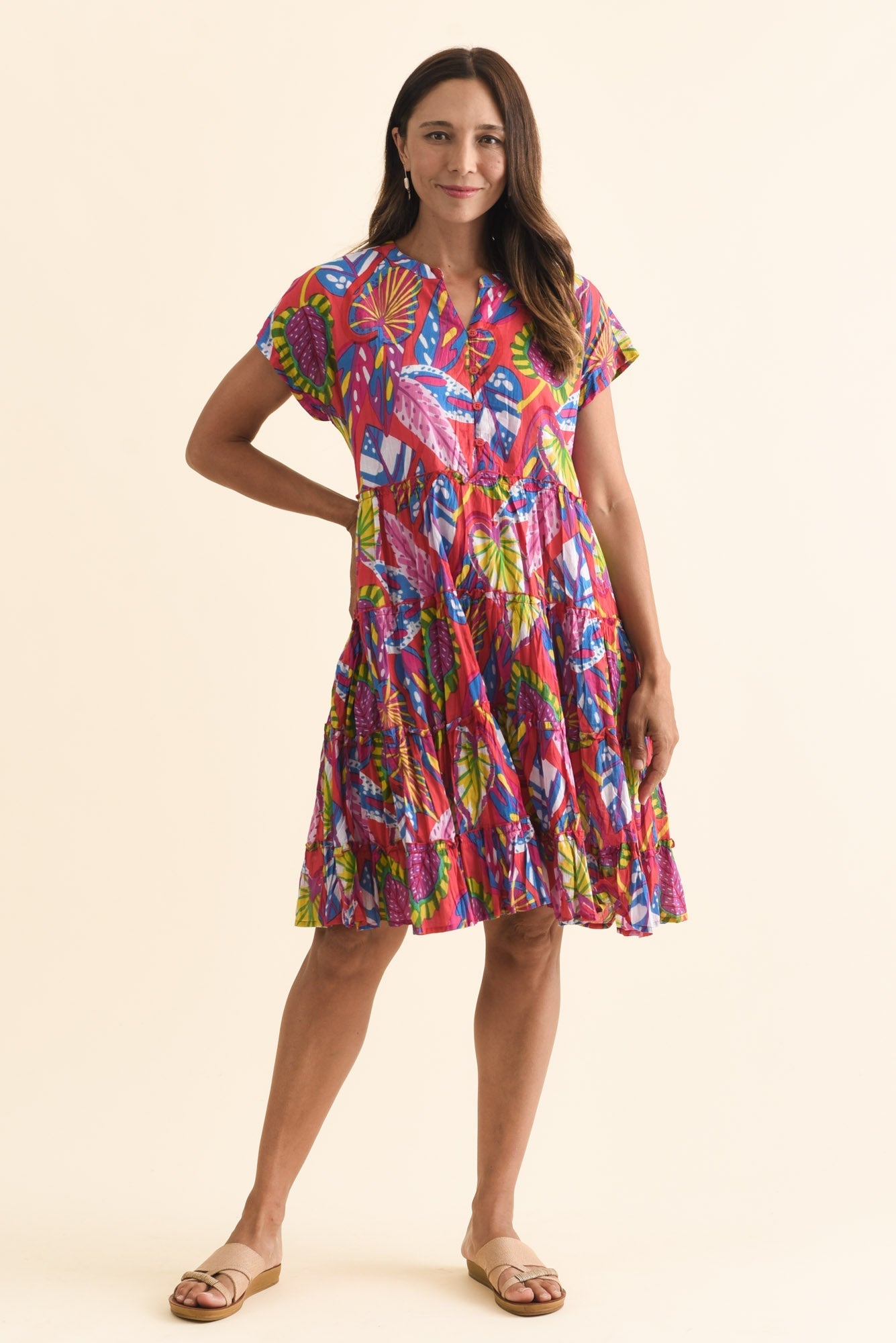 Kaylee Orange Tropical Crinkle Cotton Dress
