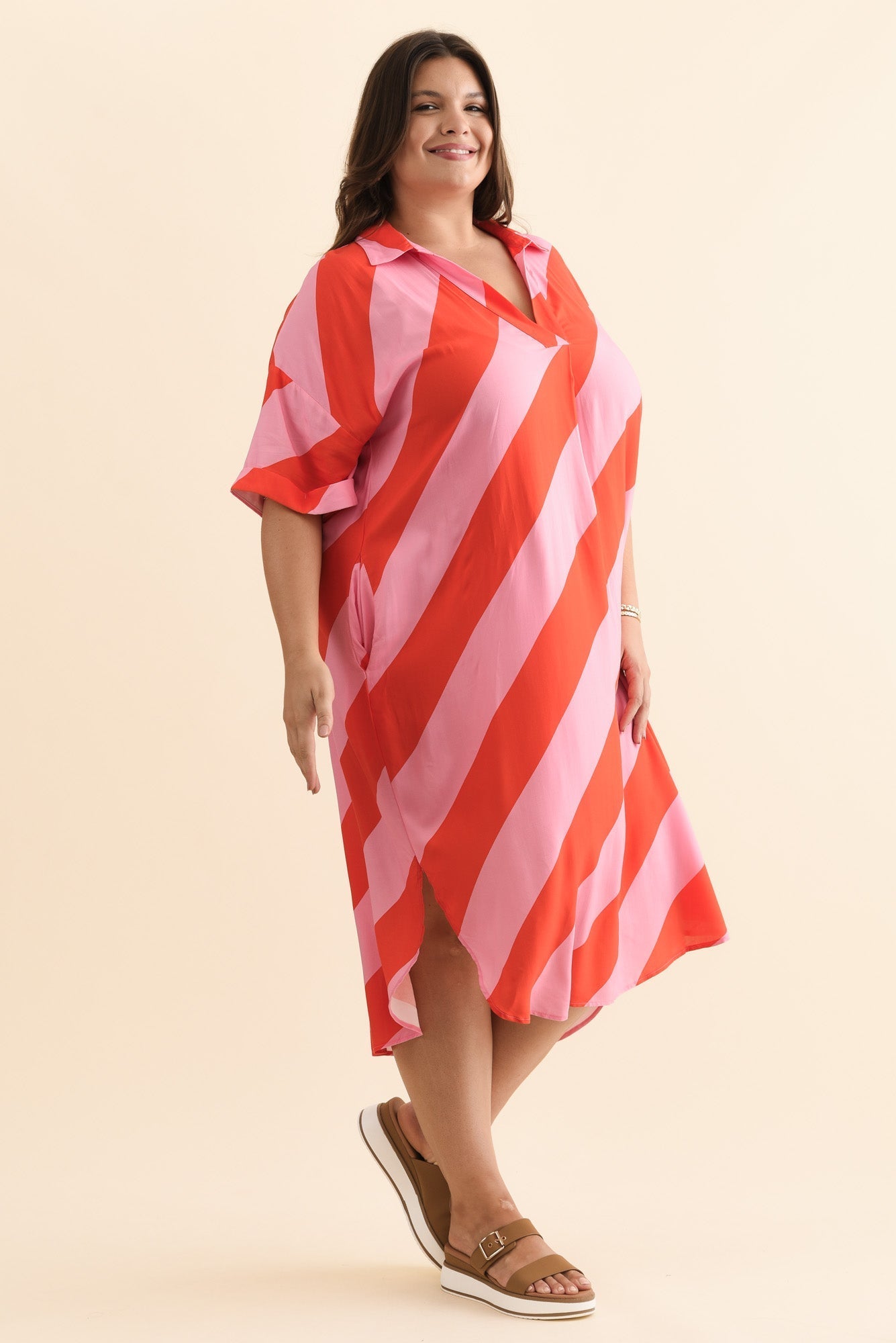 Kazi Pink Stripe Shirt Dress