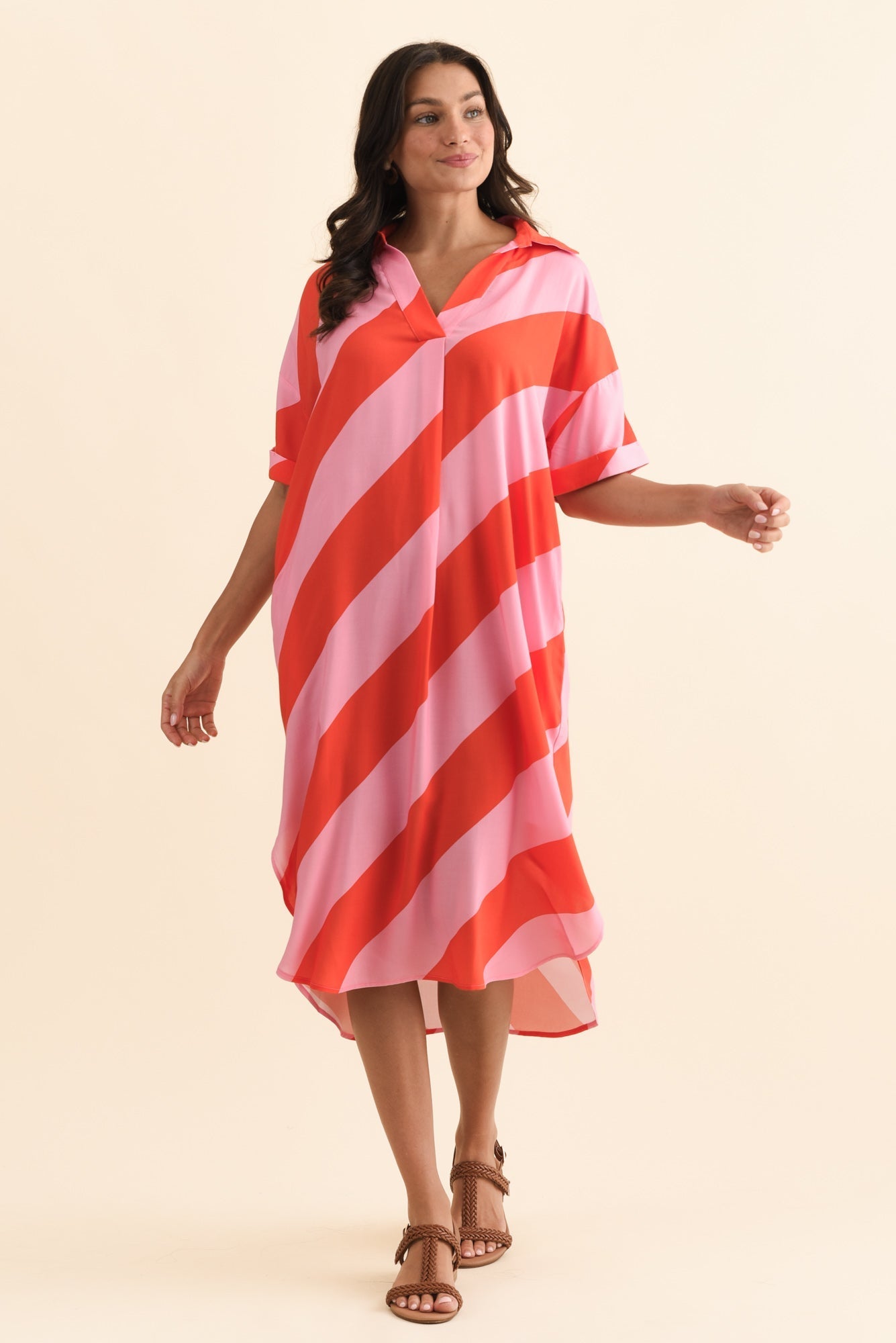 Kazi Pink Stripe Shirt Dress