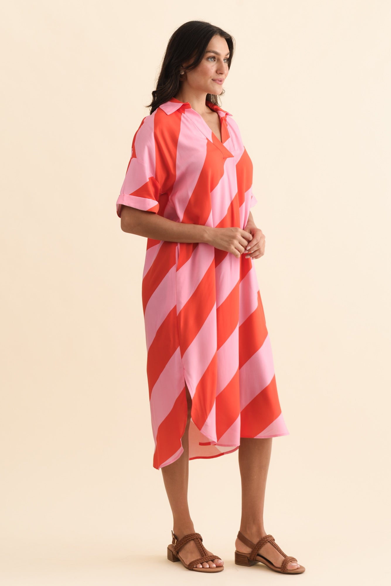 Kazi Pink Stripe Shirt Dress