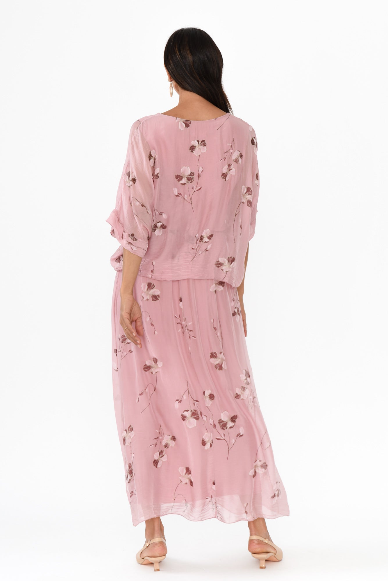 Kerry Pink Floral Silk Gathered Dress