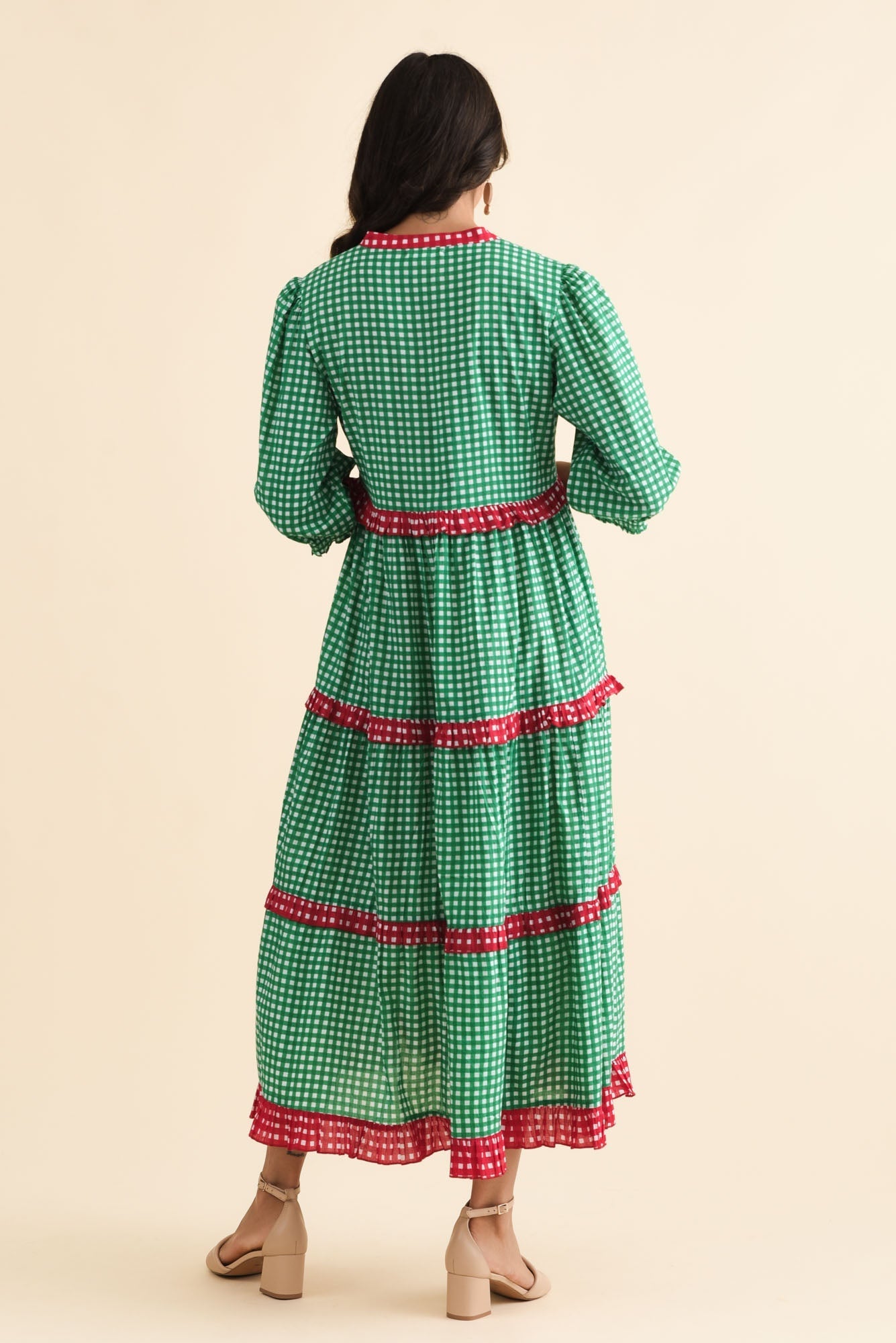 Kesia Green Spot Cotton Tier Dress