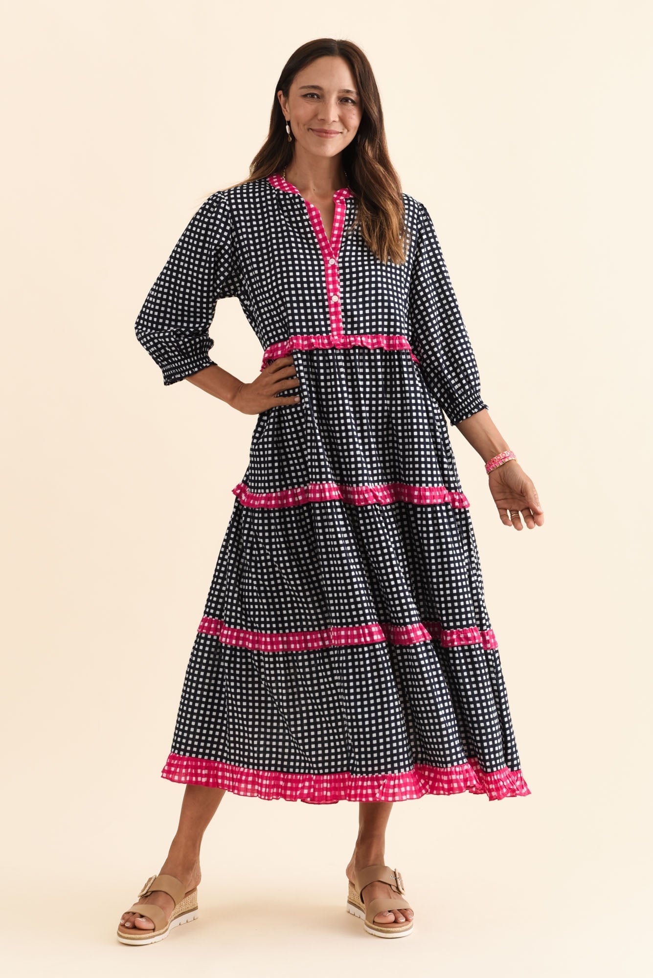 Kesia Navy Spot Cotton Tier Dress