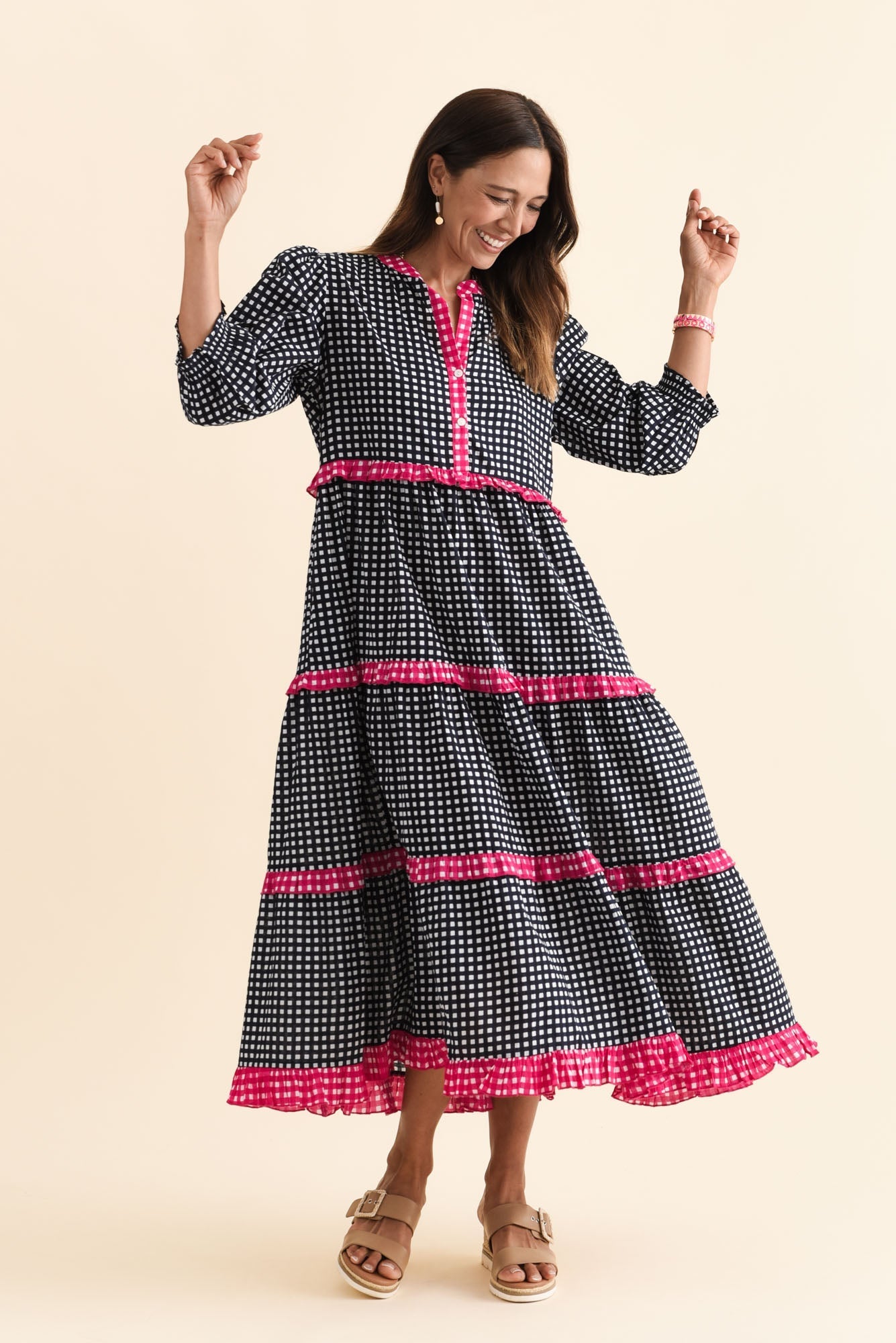Kesia Navy Spot Cotton Tier Dress