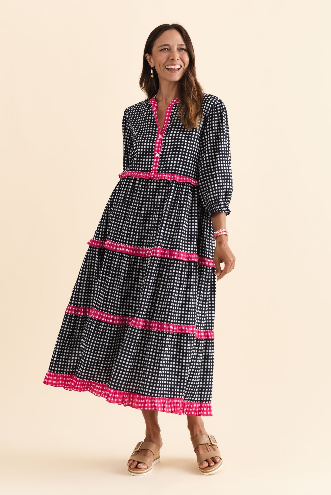 Kesia Navy Spot Cotton Tier Dress