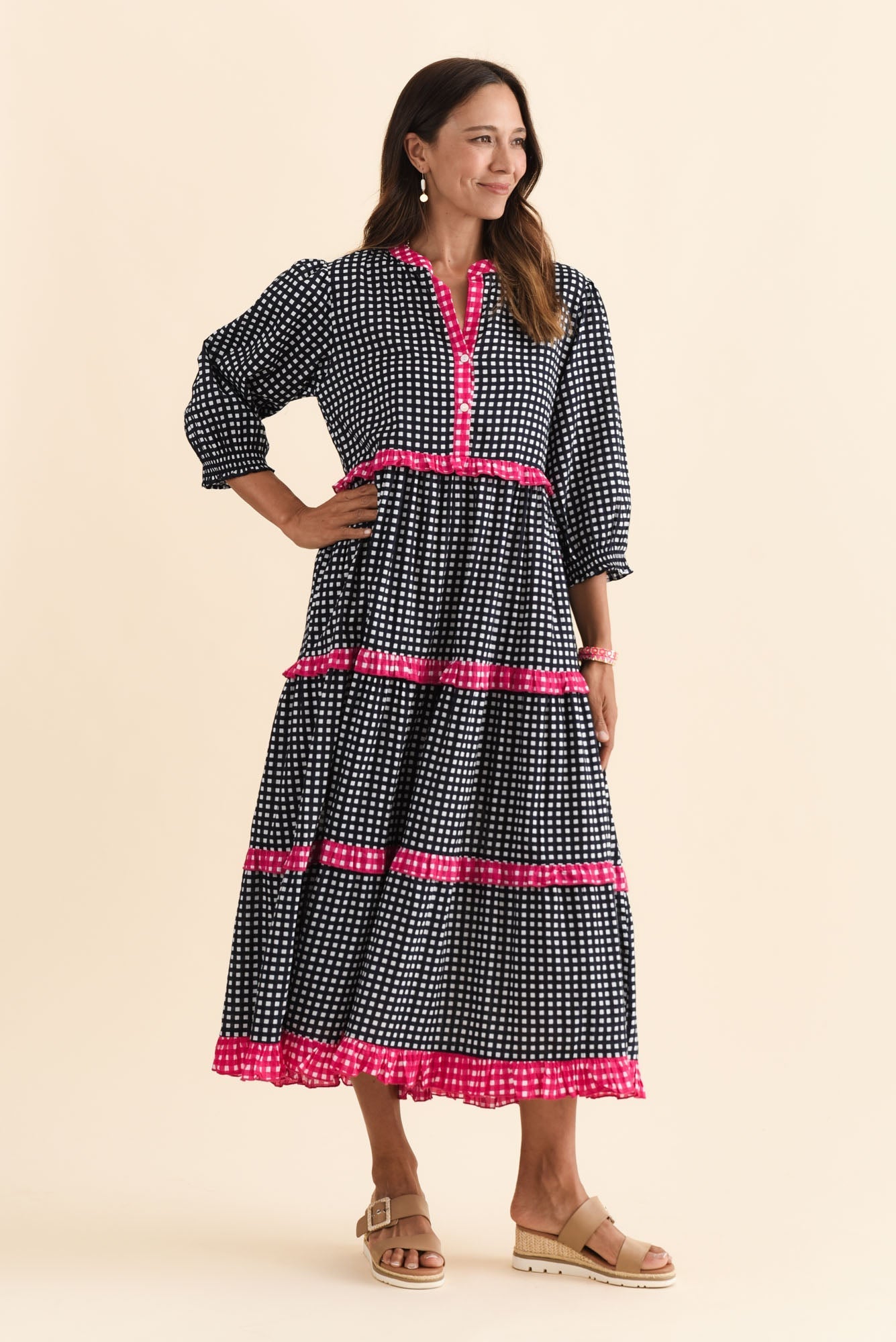Kesia Navy Spot Cotton Tier Dress