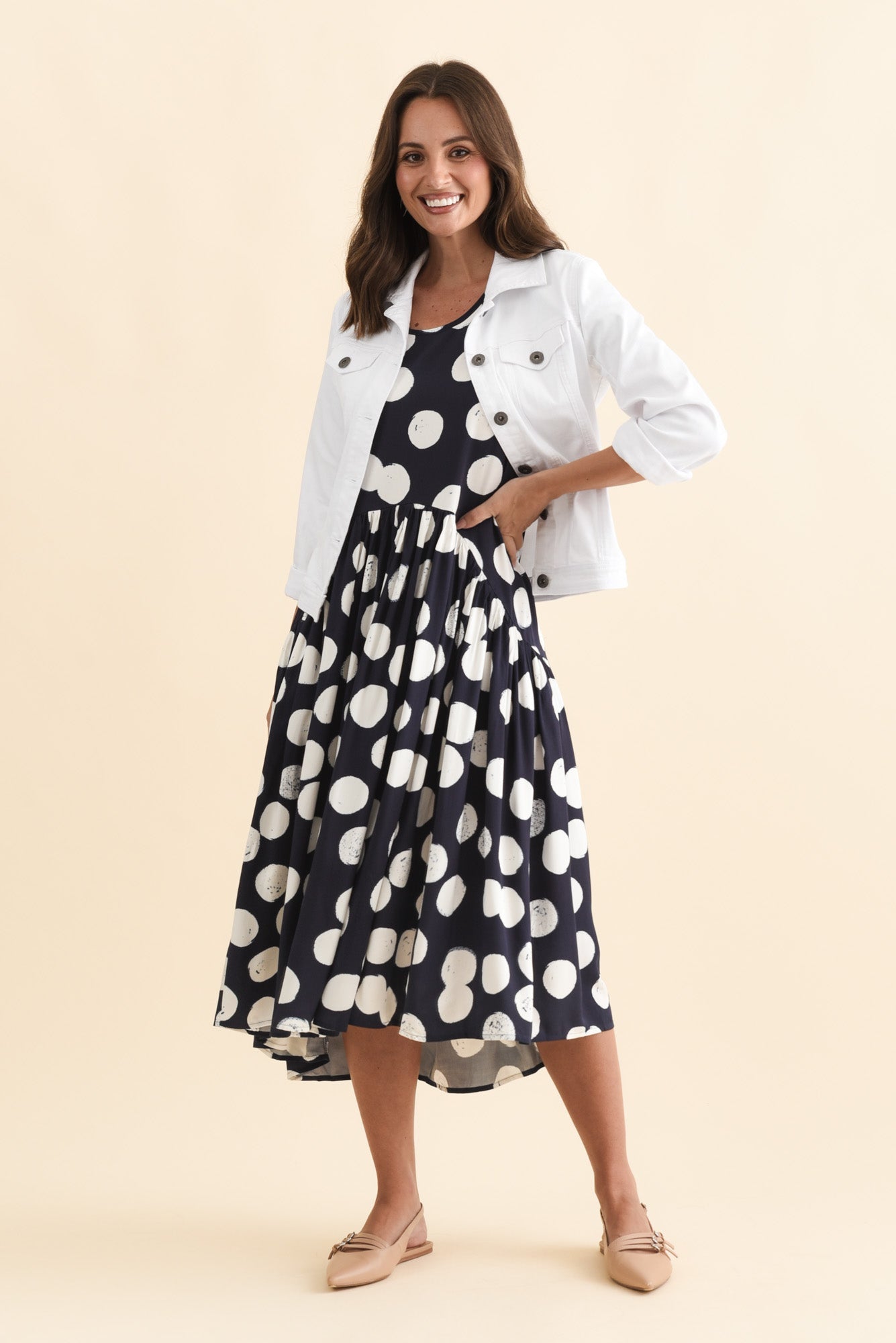 Kiana Navy Spot Peak Dress