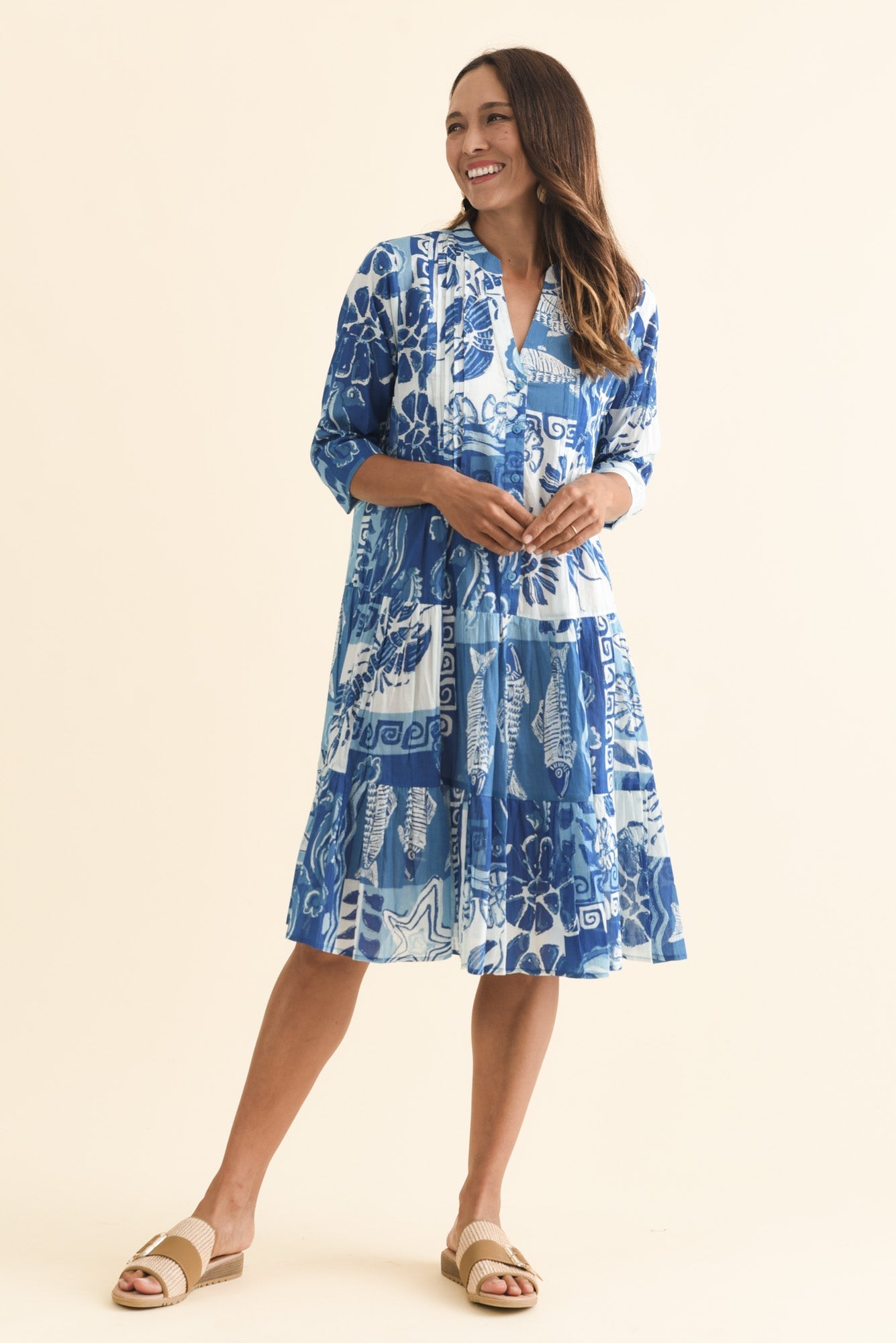 Larissa Blue Ocean Cotton Pleated Dress