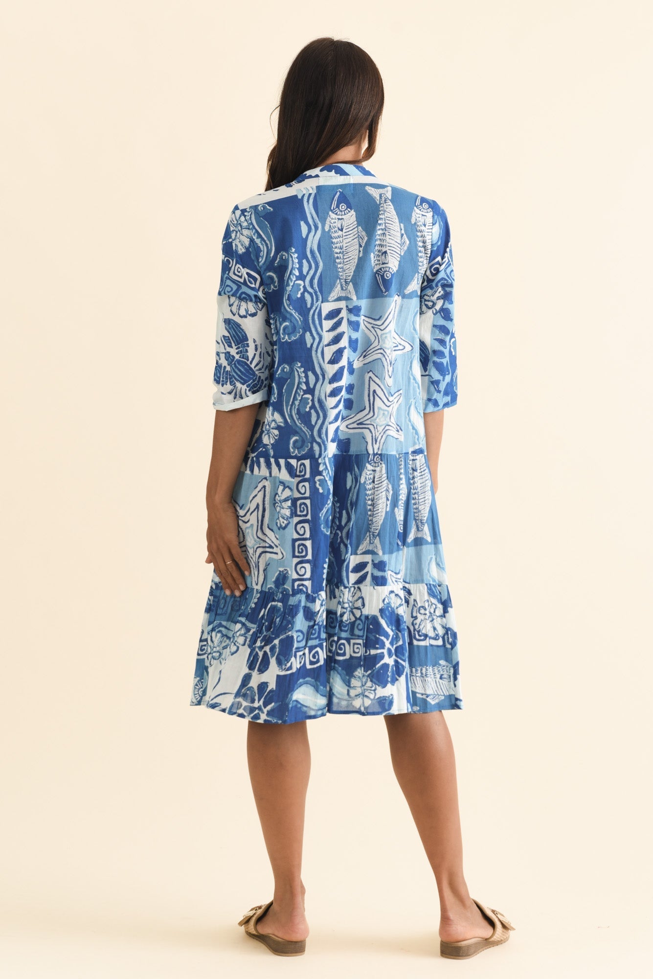 Larissa Blue Ocean Cotton Pleated Dress
