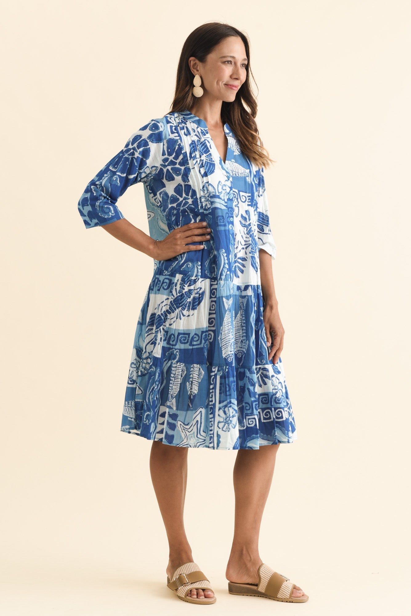 Larissa Blue Ocean Cotton Pleated Dress